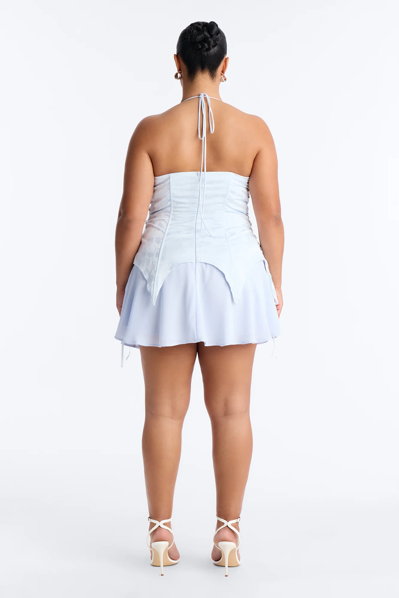 Spring Floral Jacquard Mini Dress - Light Blue - Image 8