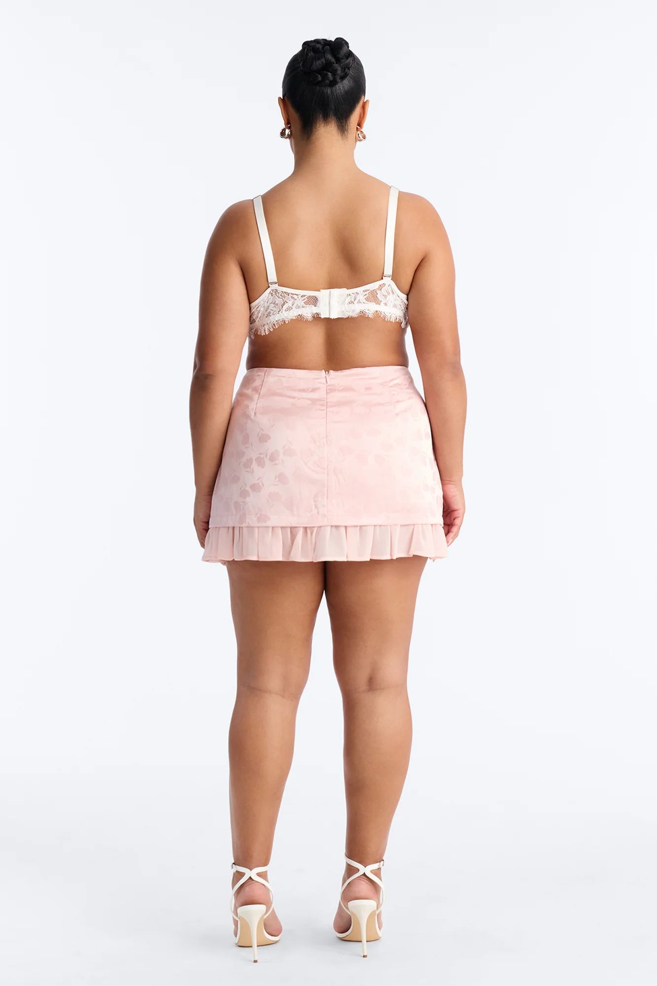 Spring Floral Jacquard Mini Skirt - Light Pink - Image 7