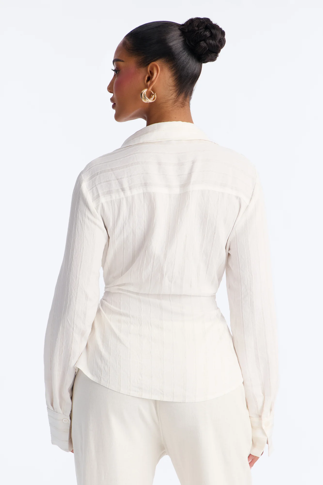 Spring Walks Ruched Linen Shirt - White - Image 4