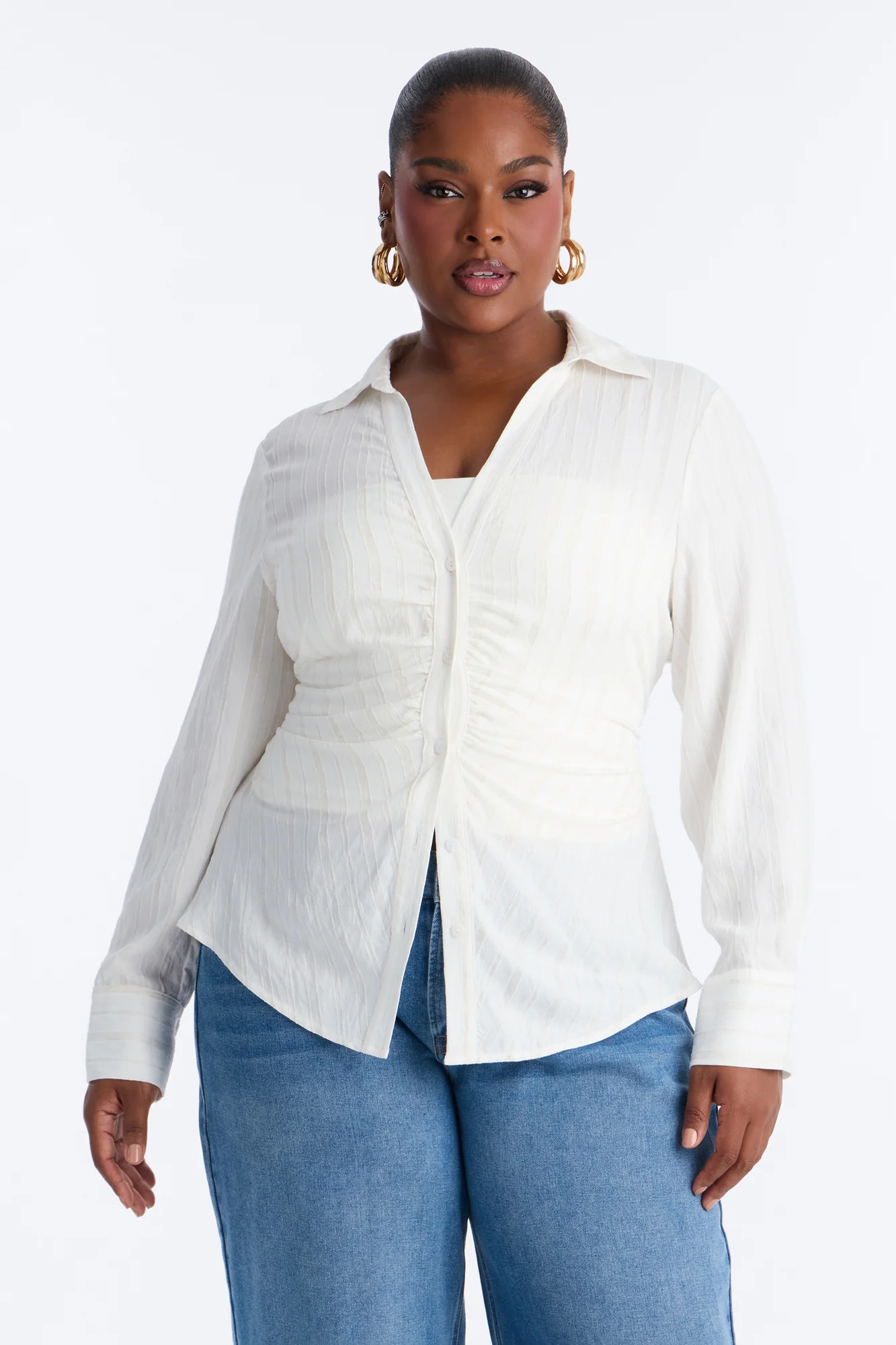 Spring Walks Ruched Linen Shirt - White - Image 5