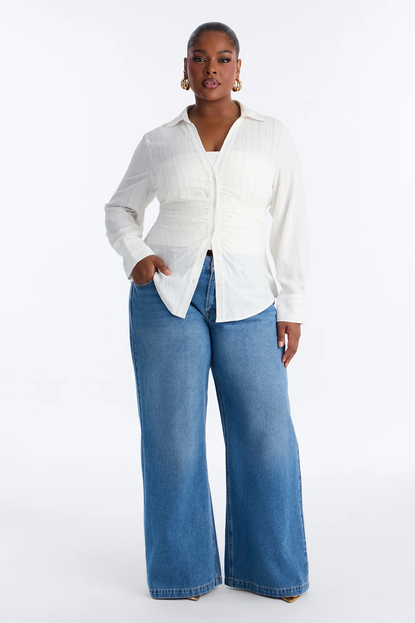 Spring Walks Ruched Linen Shirt - White - Image 6