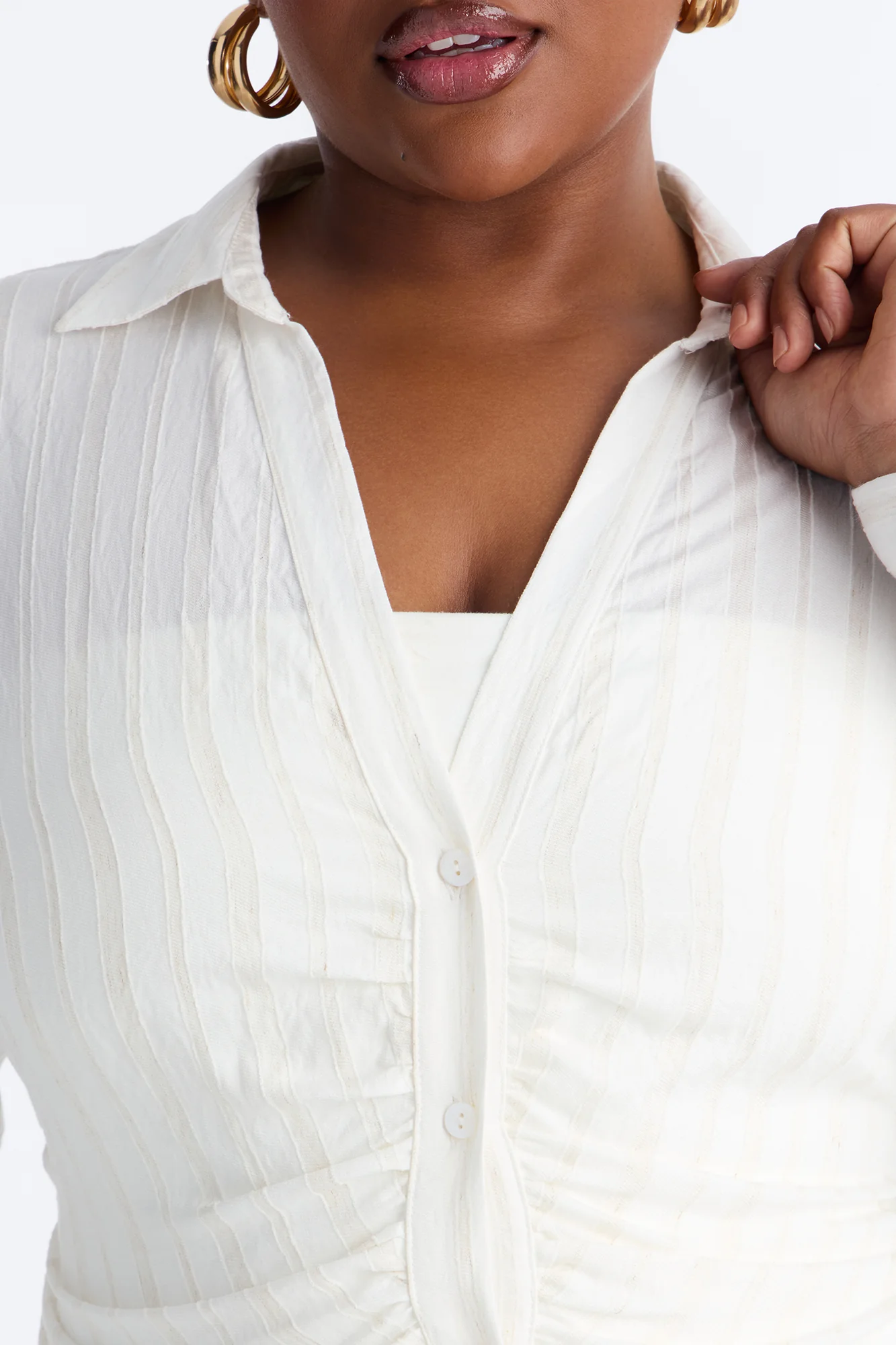 Spring Walks Ruched Linen Shirt - White - Image 7