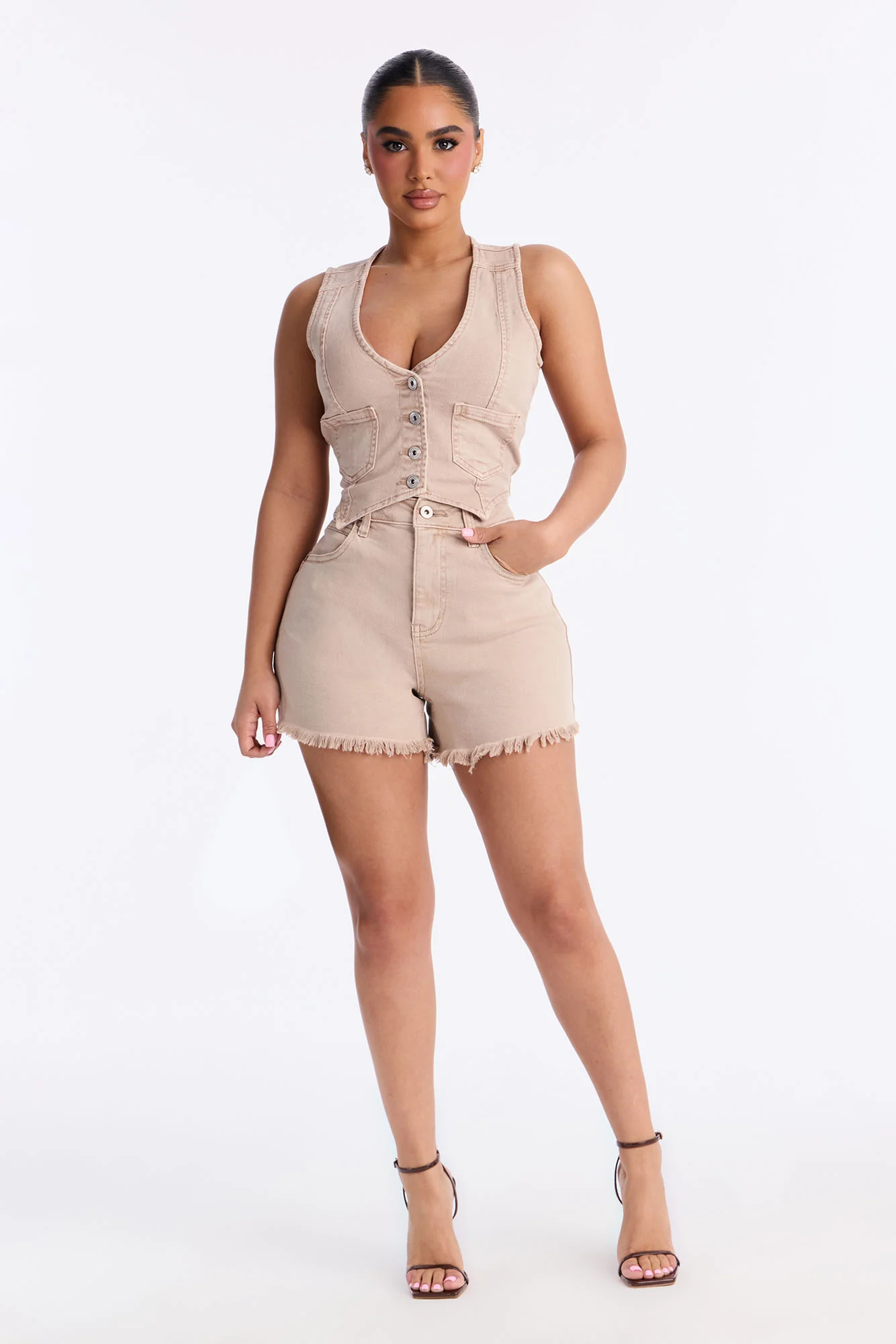 Springtide Denim Vest - Taupe - Image 2