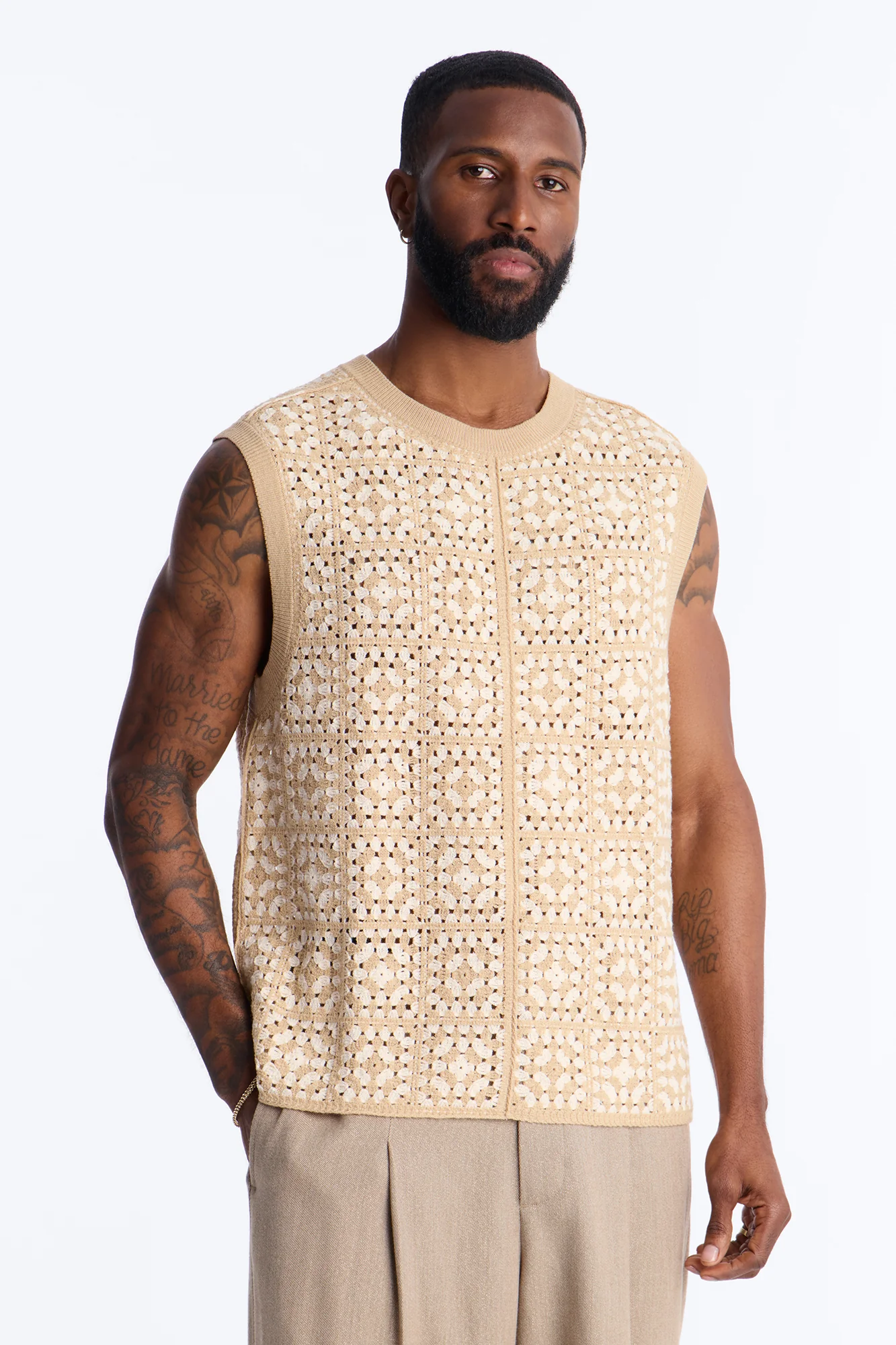 Square One Sweater Vest - Tan/Multi