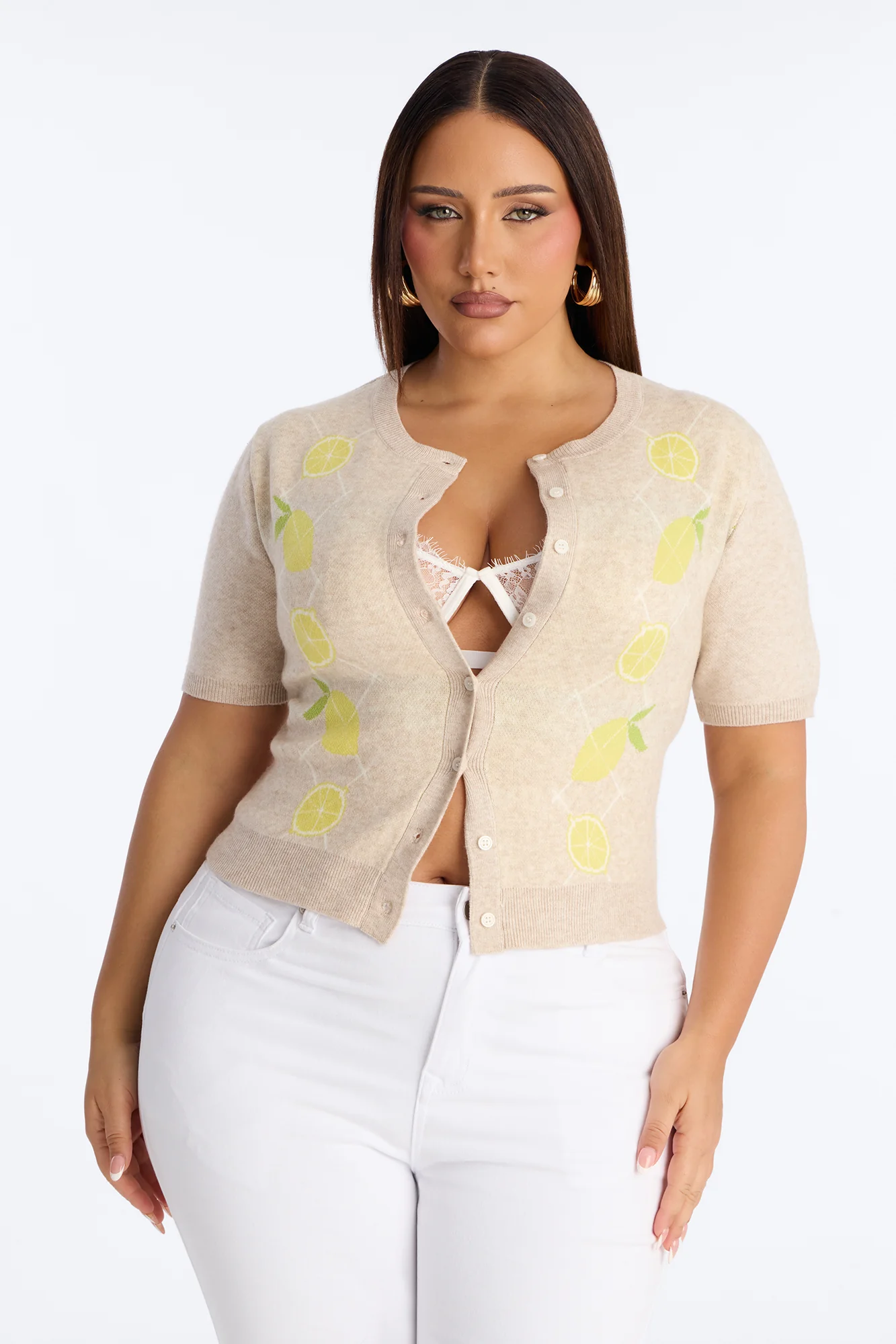 Squeeze The Day Lemon Cardigan - Taupe/combo - Image 5