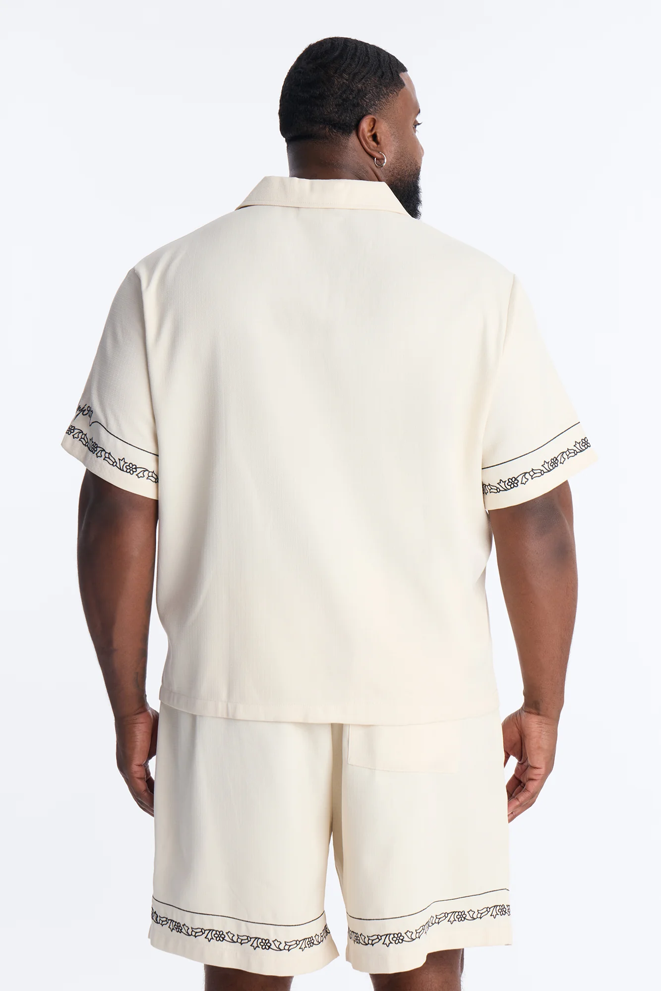 St. Tropez Embroidered Cuban Collar Button Up Shirt - Cream - Image 4