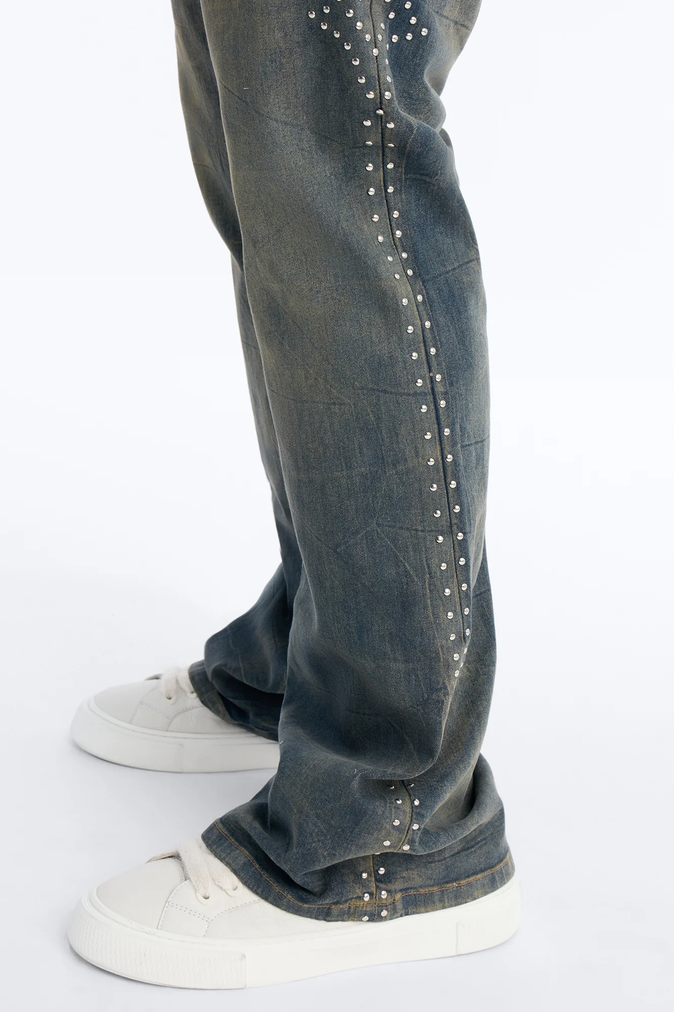 Stacked Skinny Flare Cross By My Side Studded Jeans - Vintage Blue Wash - Image 10