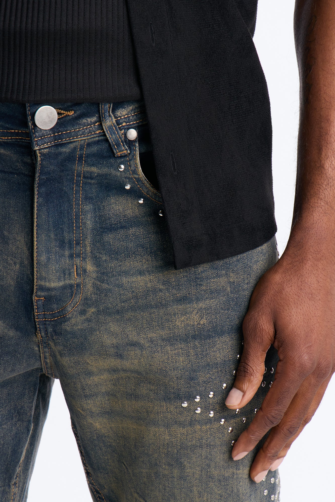 Stacked Skinny Flare Cross By My Side Studded Jeans - Vintage Blue Wash - Image 3