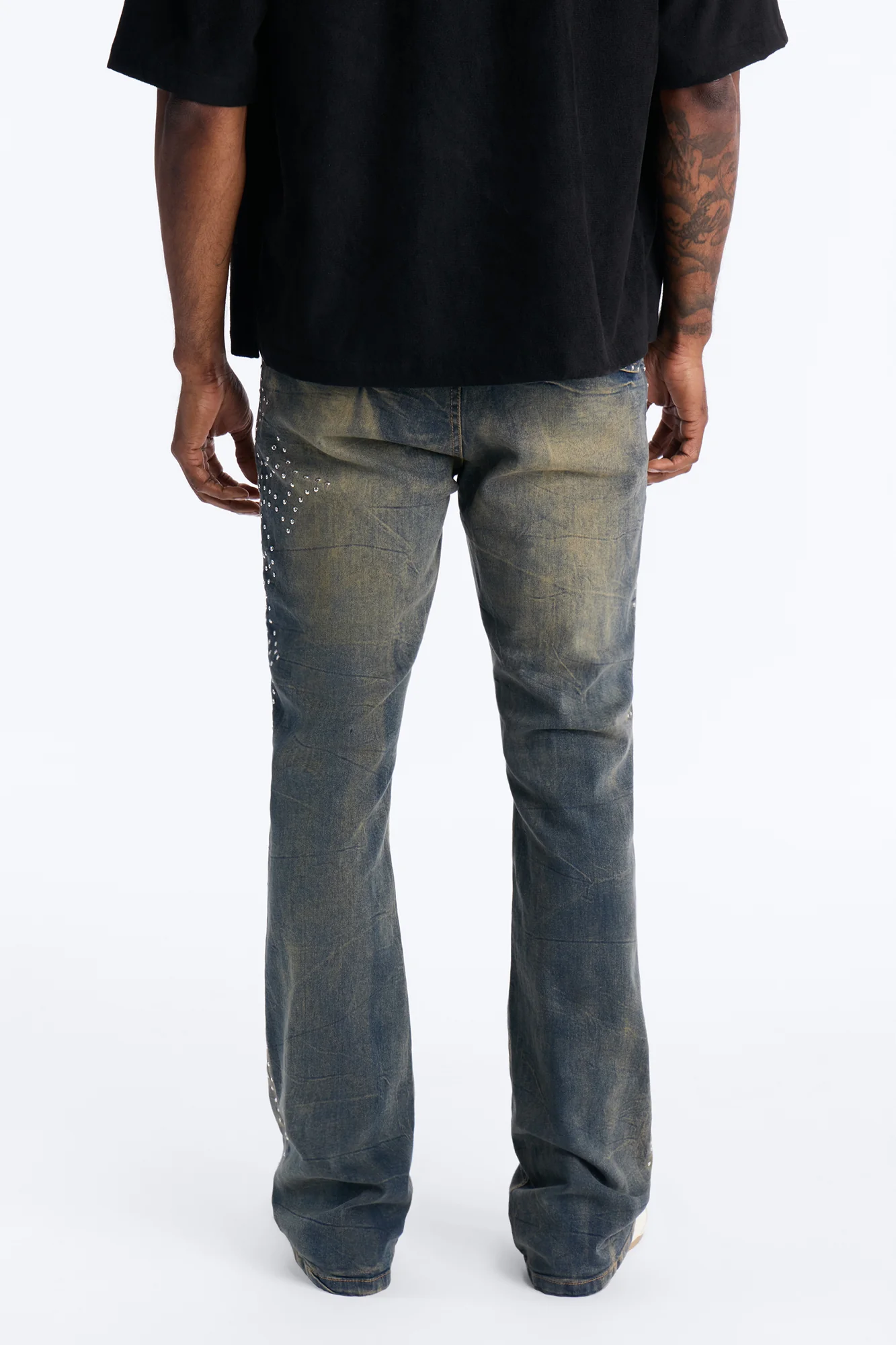 Stacked Skinny Flare Cross By My Side Studded Jeans - Vintage Blue Wash - Image 5
