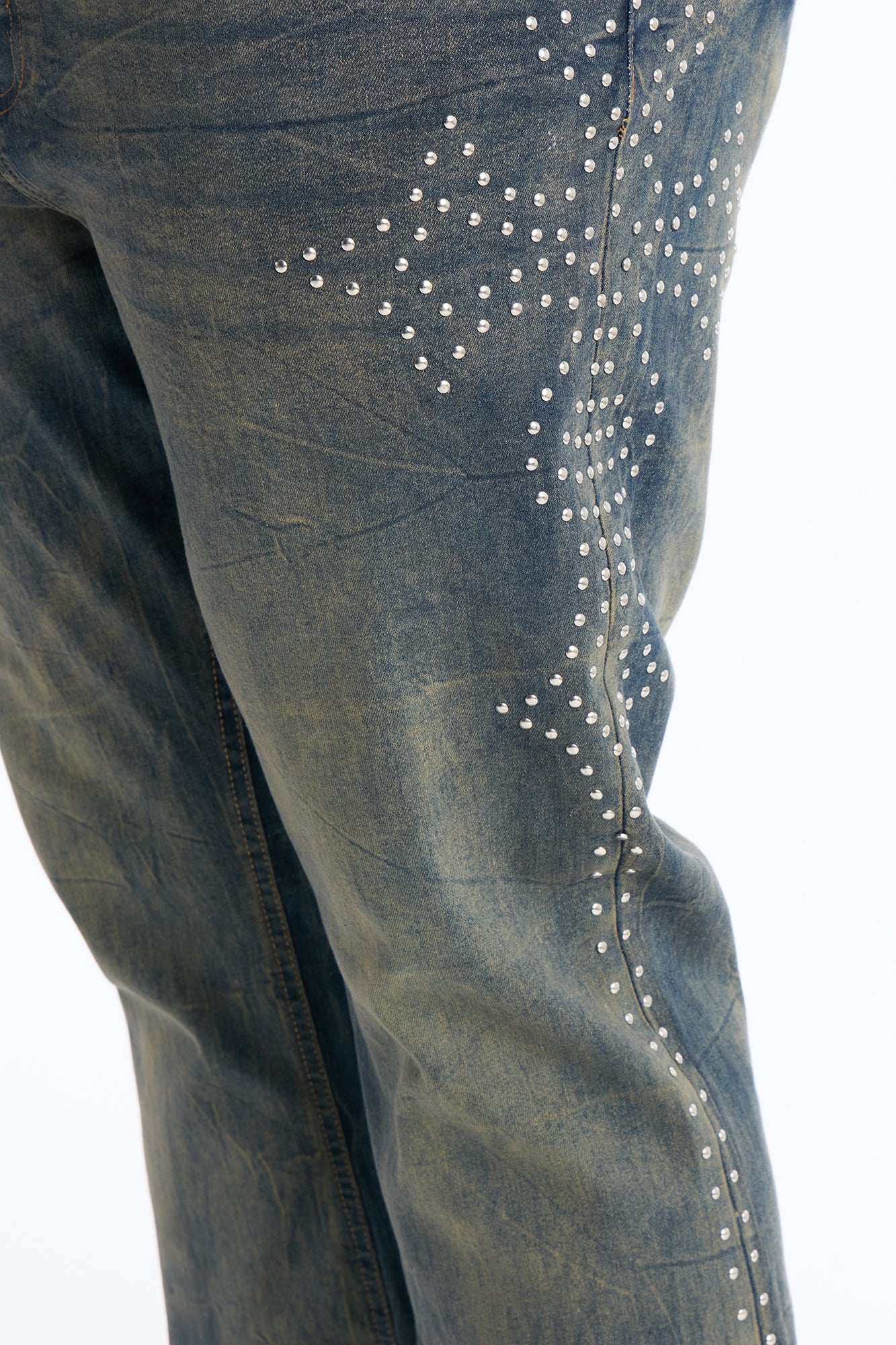 Stacked Skinny Flare Cross By My Side Studded Jeans - Vintage Blue Wash - Image 9