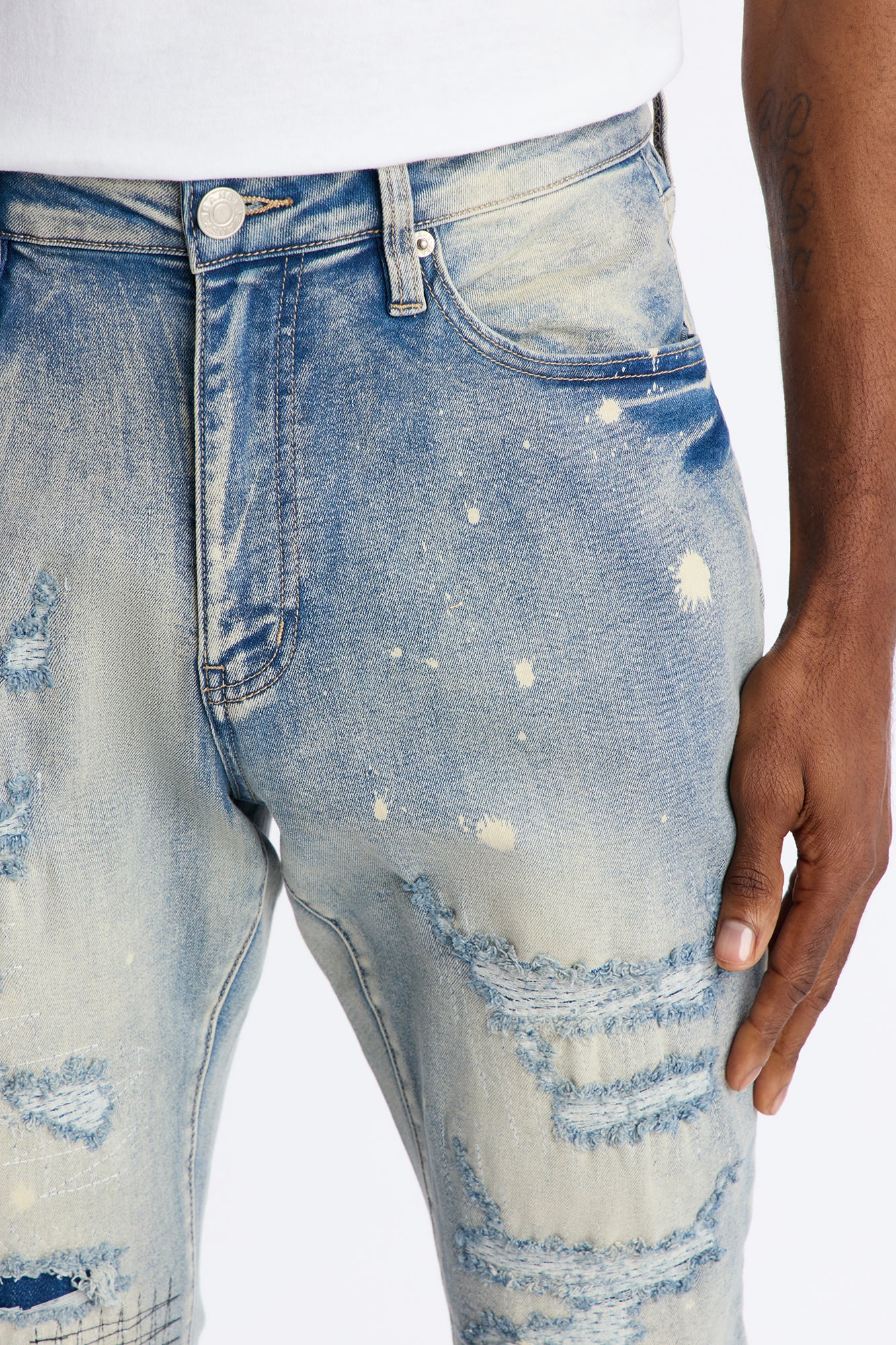 Stacked Skinny Flare Distressed Me Out Jean - Light Wash - Image 3