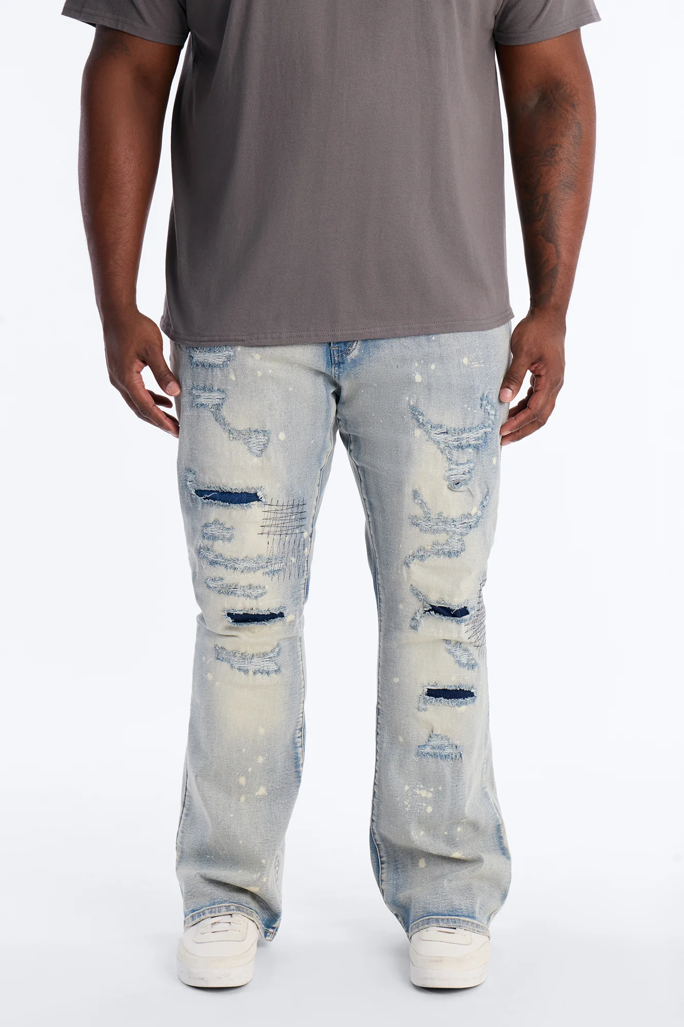 Stacked Skinny Flare Distressed Me Out Jean - Light Wash - Image 5