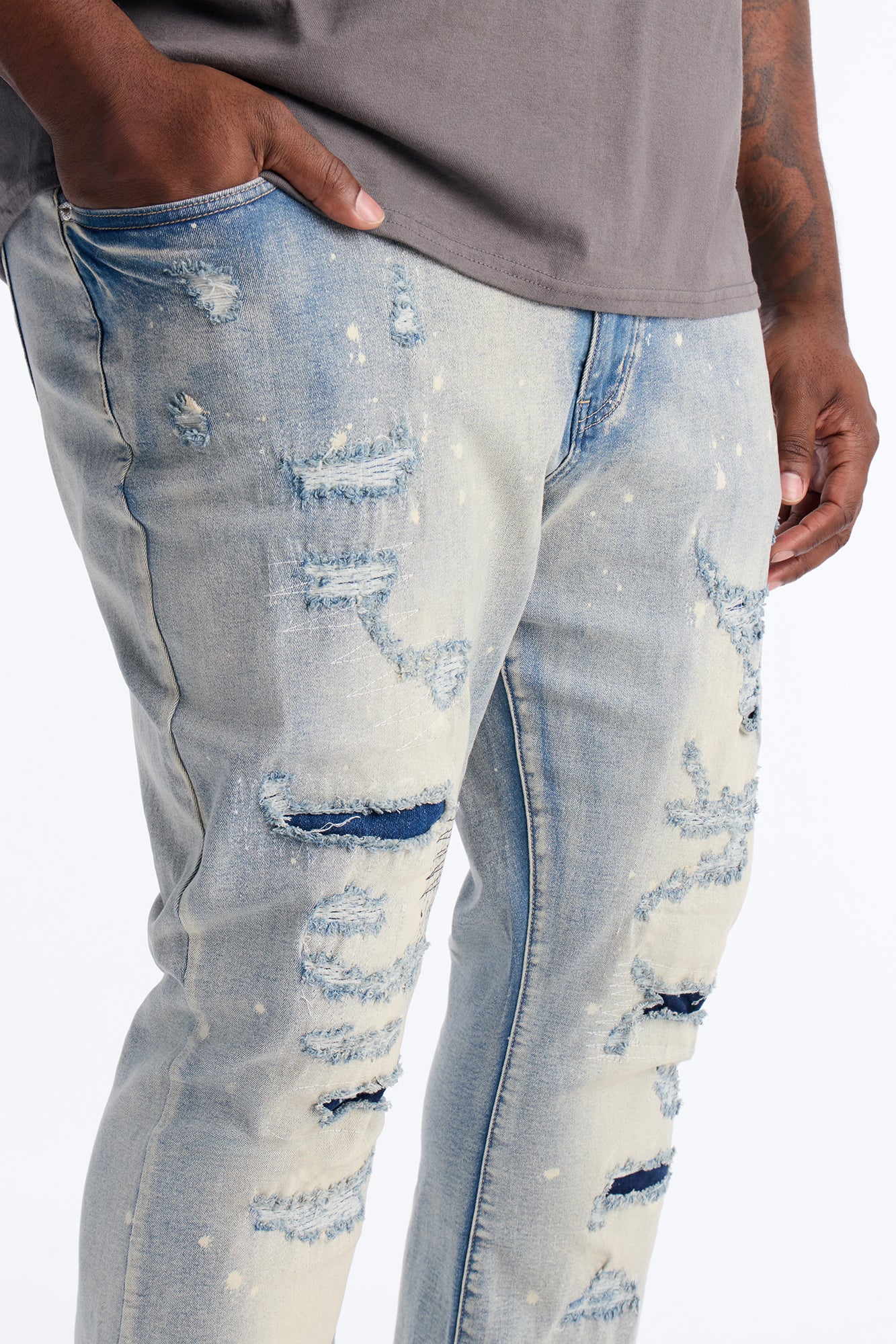 Stacked Skinny Flare Distressed Me Out Jean - Light Wash - Image 8