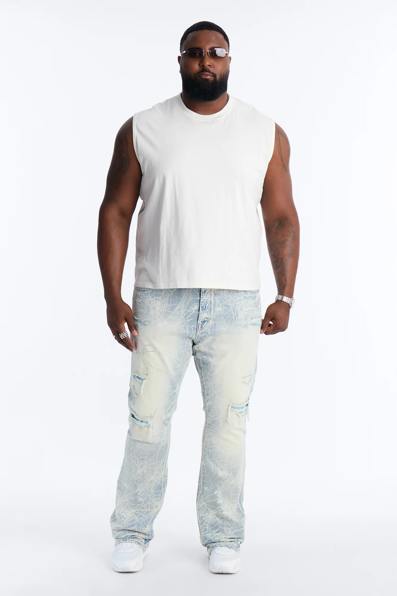 Stacked Skinny Flare Eternal Jeweled Web Jean - Light Wash - Image 7