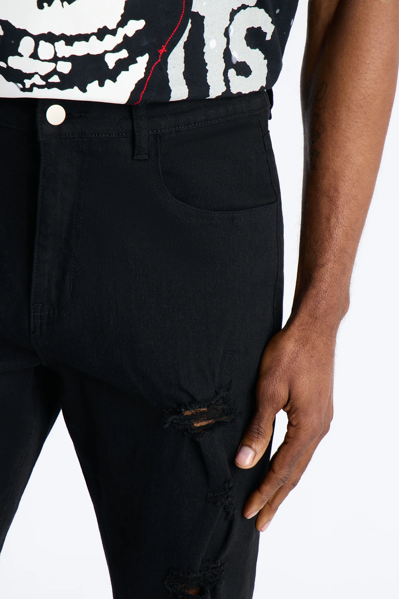 Stacked Skinny Flare Everyday Motion Distressed Jean - Black - Image 3