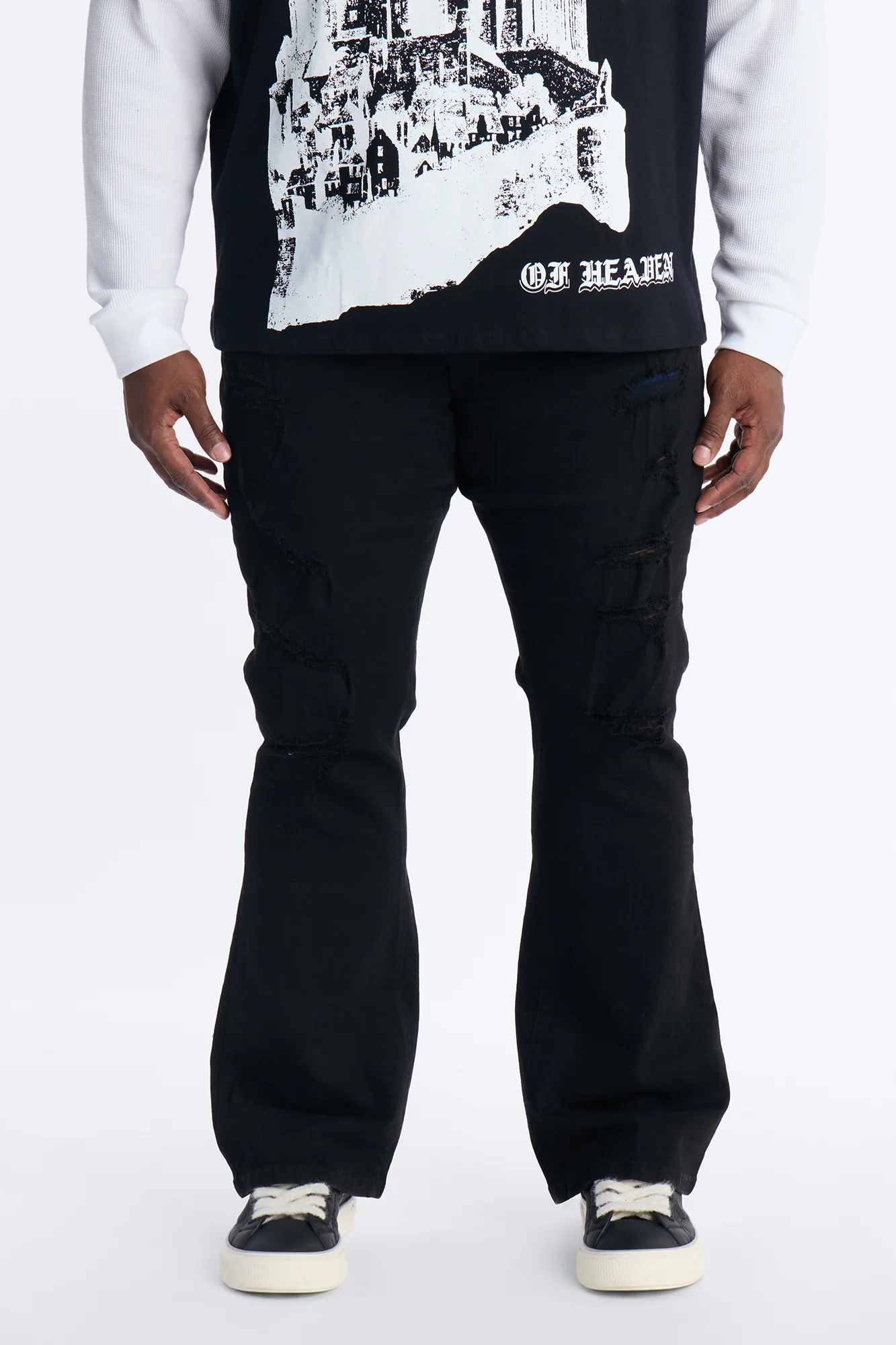 Stacked Skinny Flare Everyday Motion Distressed Jean - Black - Image 5