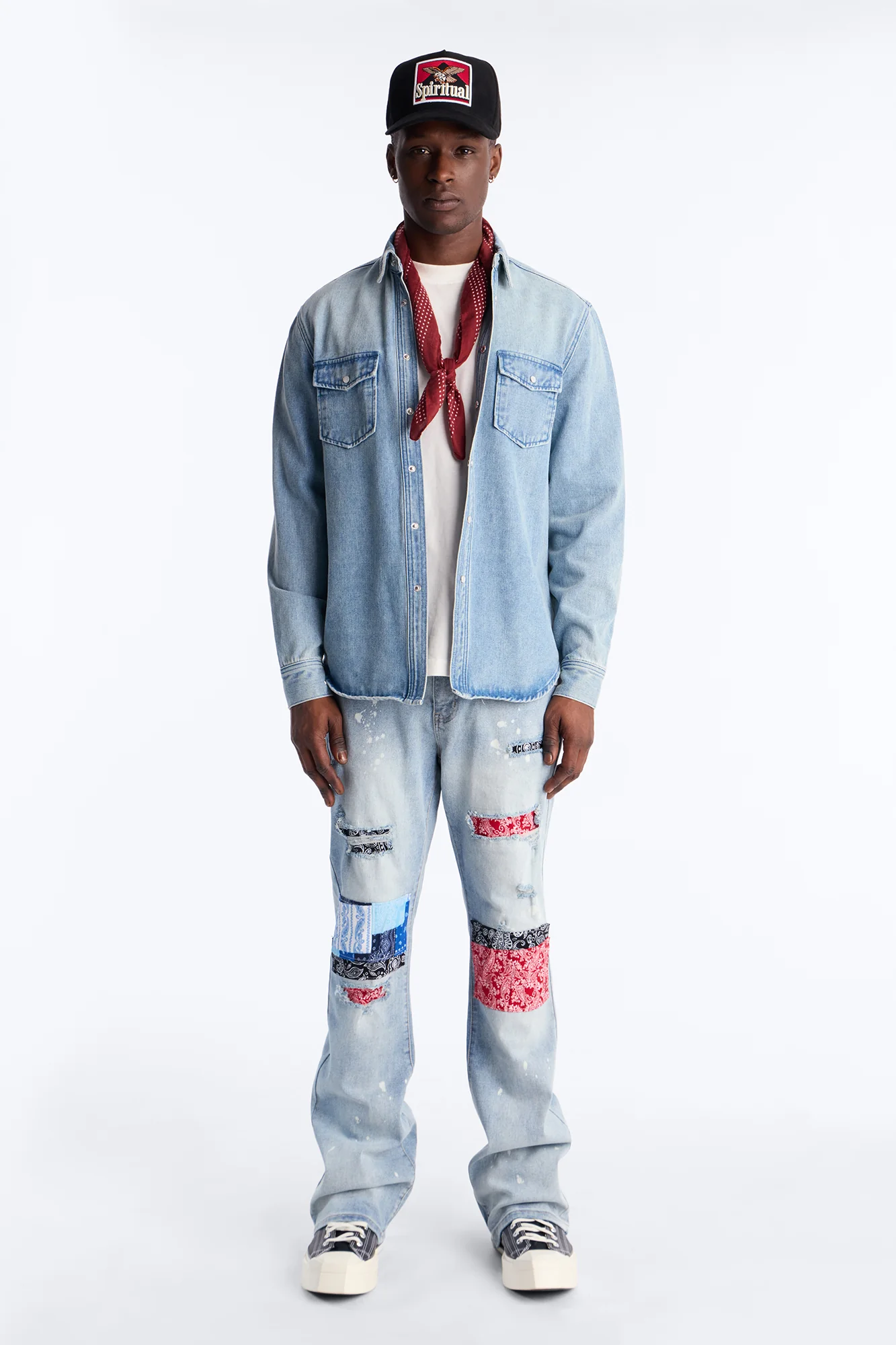 Stacked Skinny Flare Paisley Jungle Jean - Medium Blue Wash - Image 2