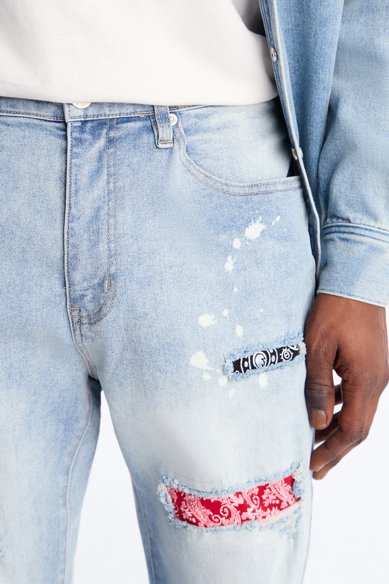 Stacked Skinny Flare Paisley Jungle Jean - Medium Blue Wash - Image 3