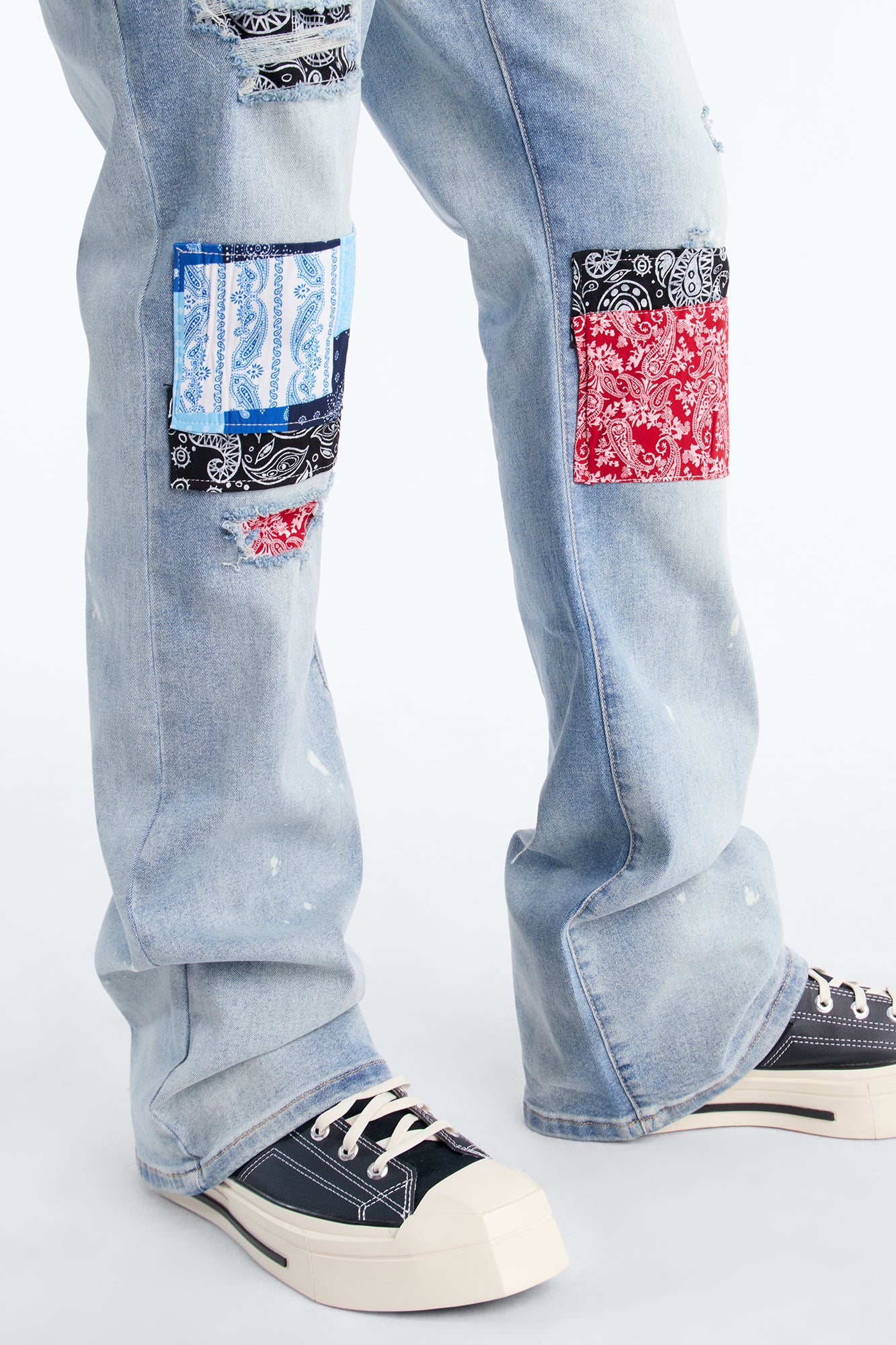Stacked Skinny Flare Paisley Jungle Jean - Medium Blue Wash - Image 4