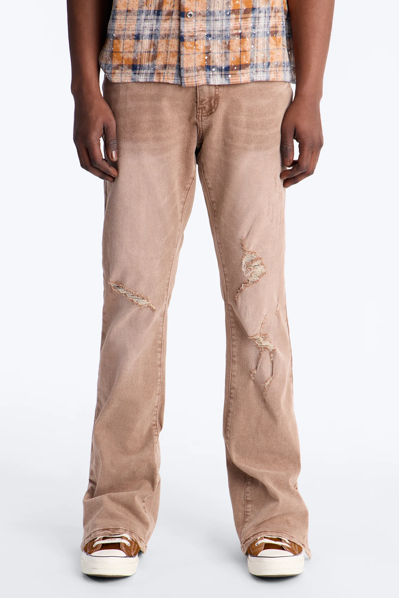 Stacked Skinny Flare Slit Dare Me Distressed Jean - Dark Brown