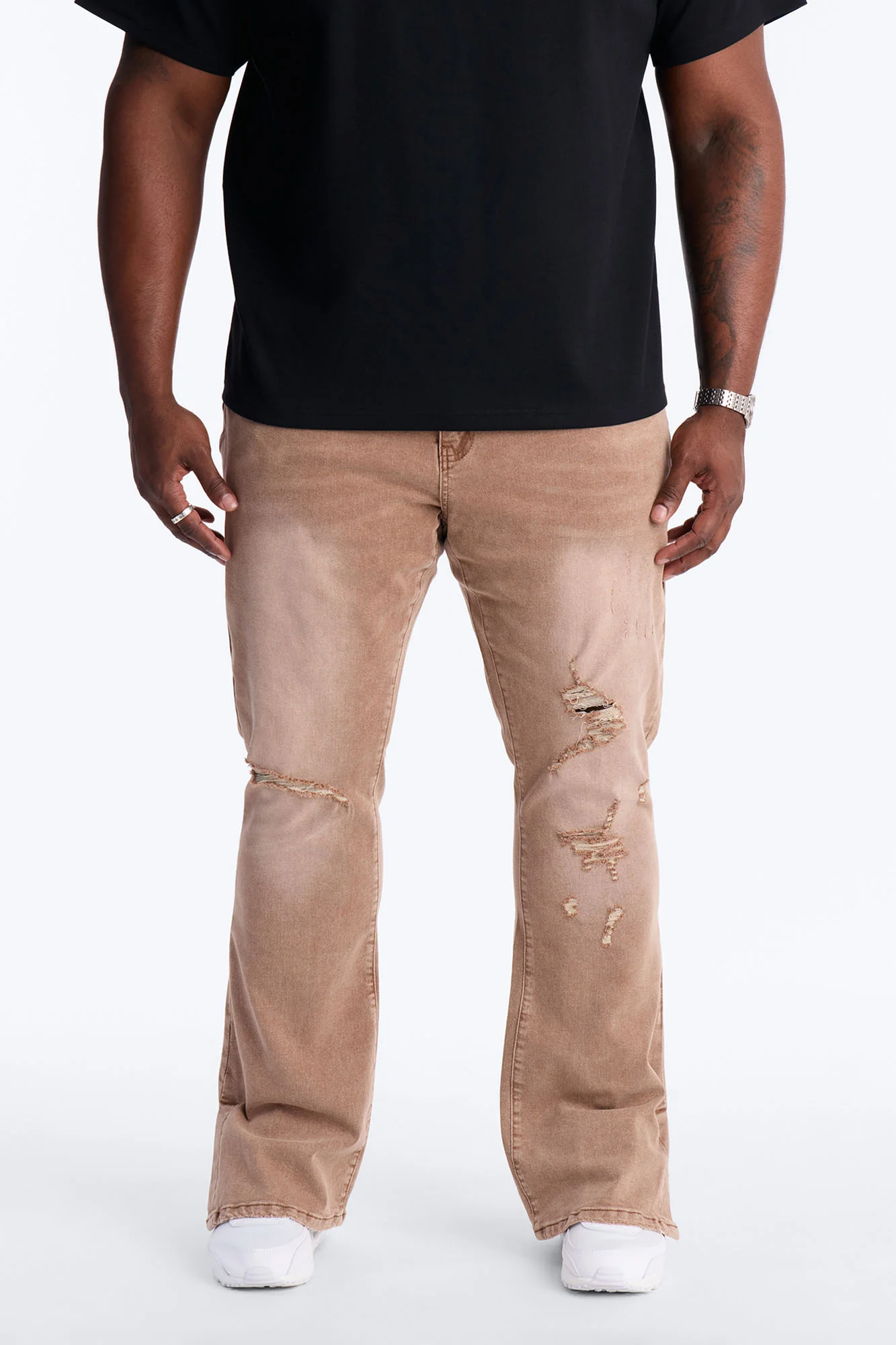 Stacked Skinny Flare Slit Dare Me Distressed Jean - Dark Brown - Image 5