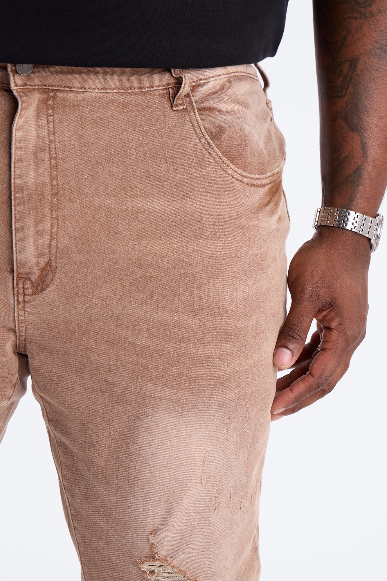 Stacked Skinny Flare Slit Dare Me Distressed Jean - Dark Brown - Image 7