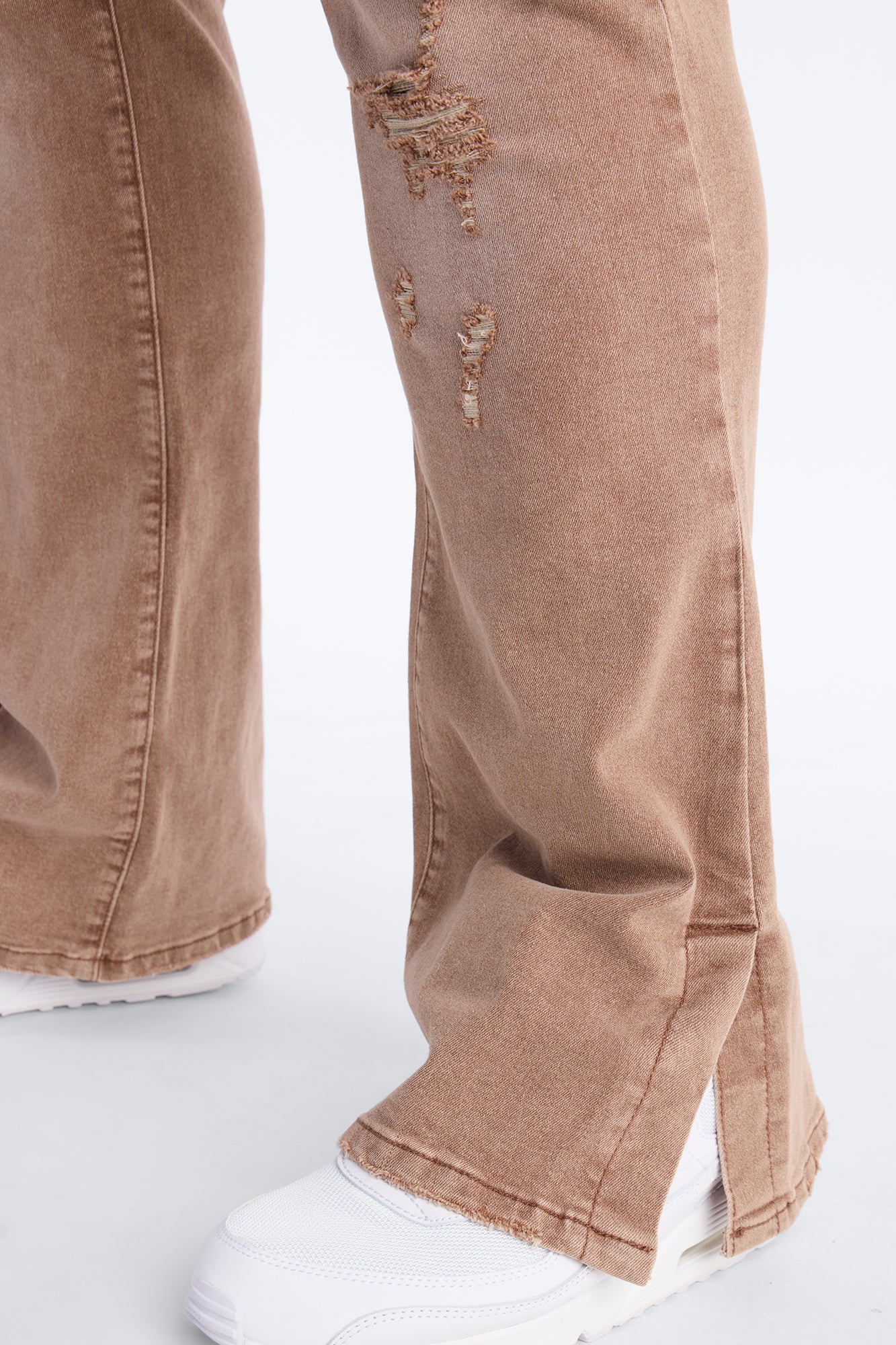 Stacked Skinny Flare Slit Dare Me Distressed Jean - Dark Brown - Image 8
