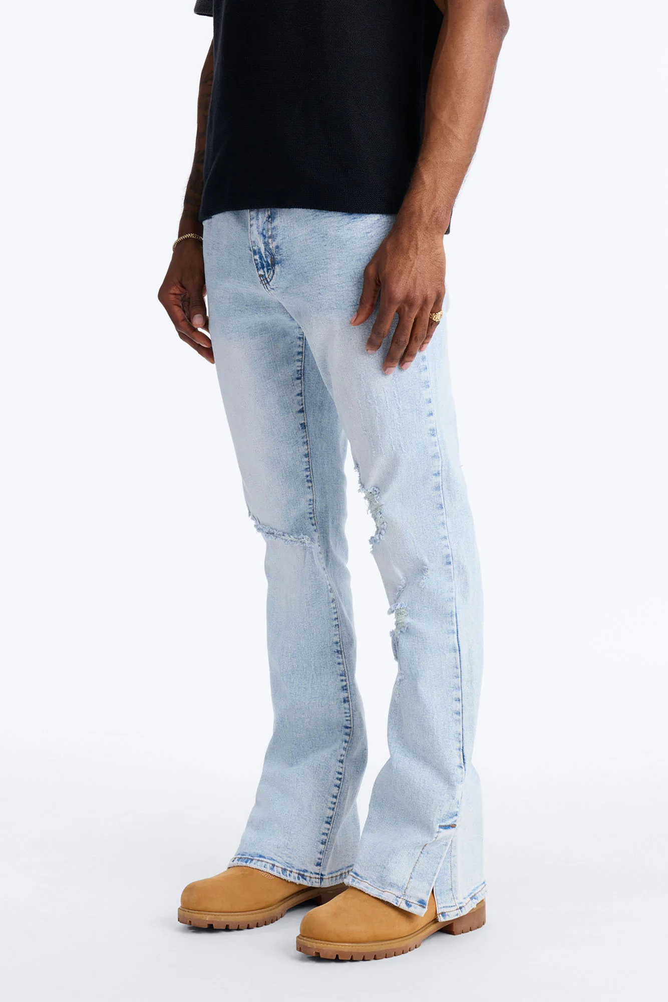 Stacked Skinny Flare Slit Dare Me Distressed Jean - Light Blue Wash