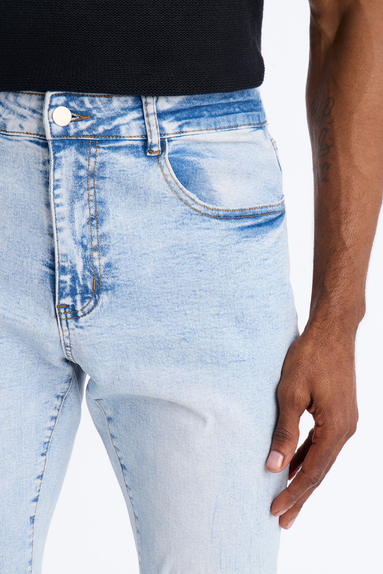 Stacked Skinny Flare Slit Dare Me Distressed Jean - Light Blue Wash - Image 3