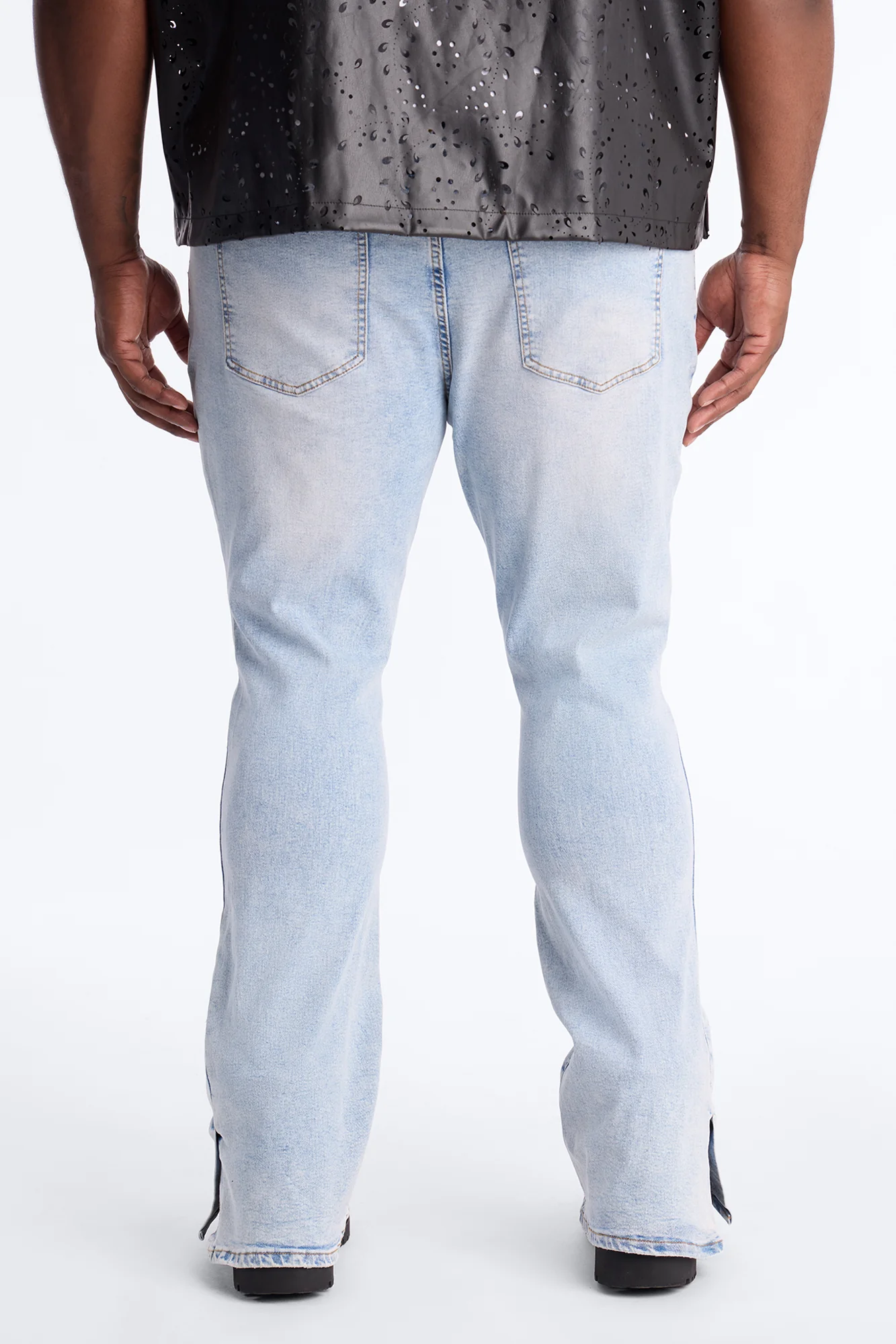 Stacked Skinny Flare Slit Dare Me Distressed Jean - Light Blue Wash - Image 9