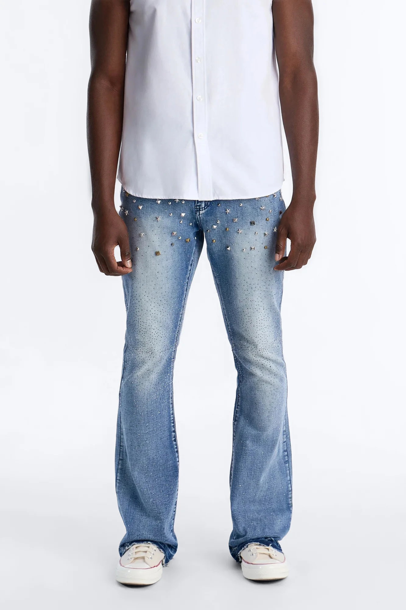 Stacked Skinny Flare Star Burst Jeans - Medium Blue Wash