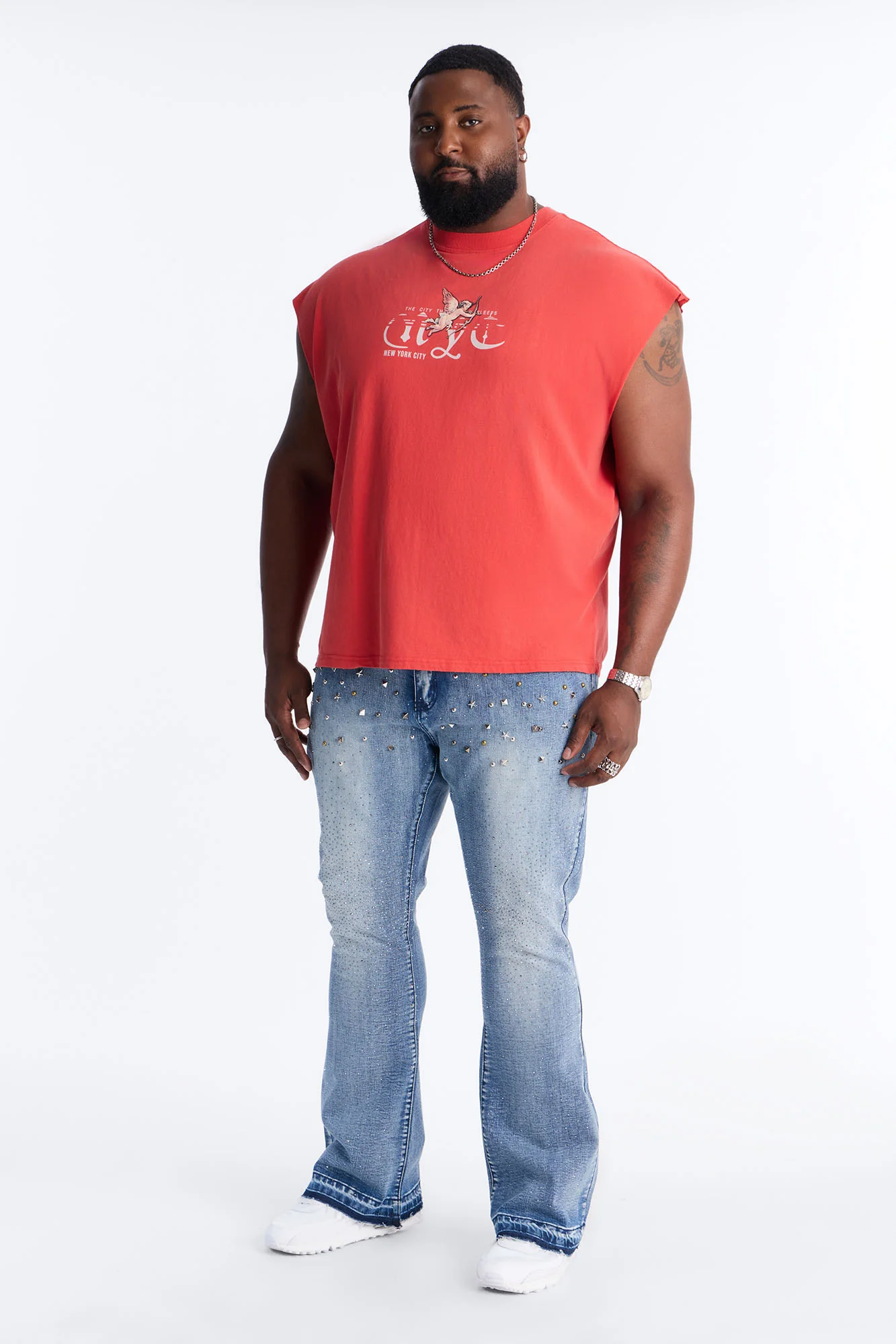 Stacked Skinny Flare Star Burst Jeans - Medium Blue Wash - Image 6