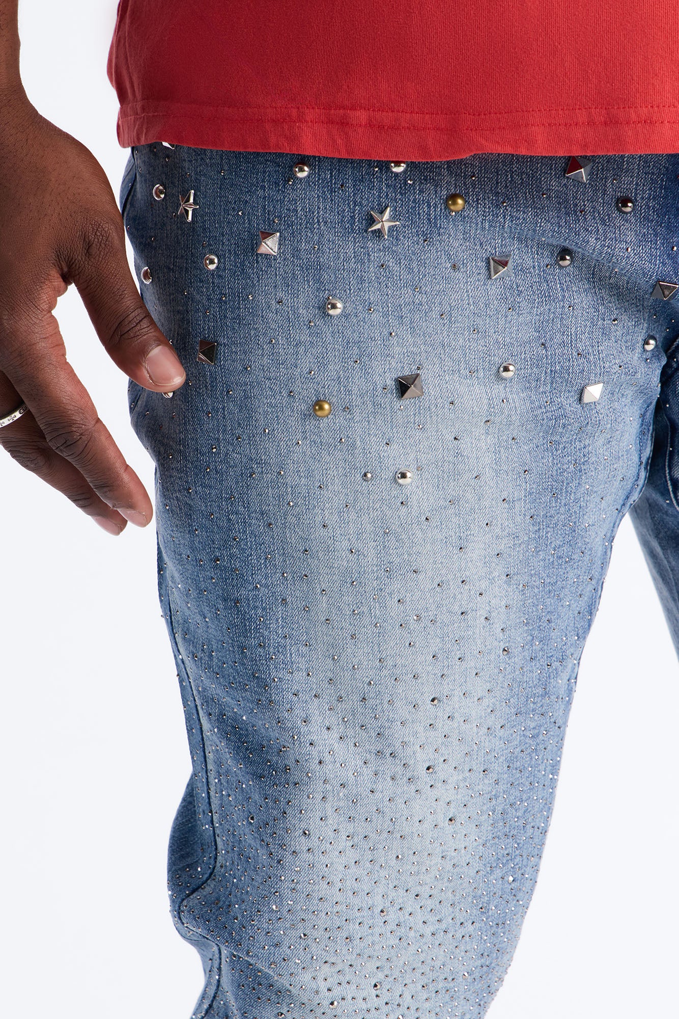 Stacked Skinny Flare Star Burst Jeans - Medium Blue Wash - Image 8