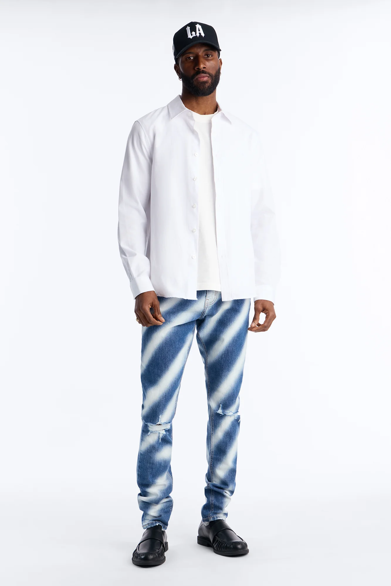 Stacked Skinny Vortex Distressed Jean - Medium Blue Wash - Image 2