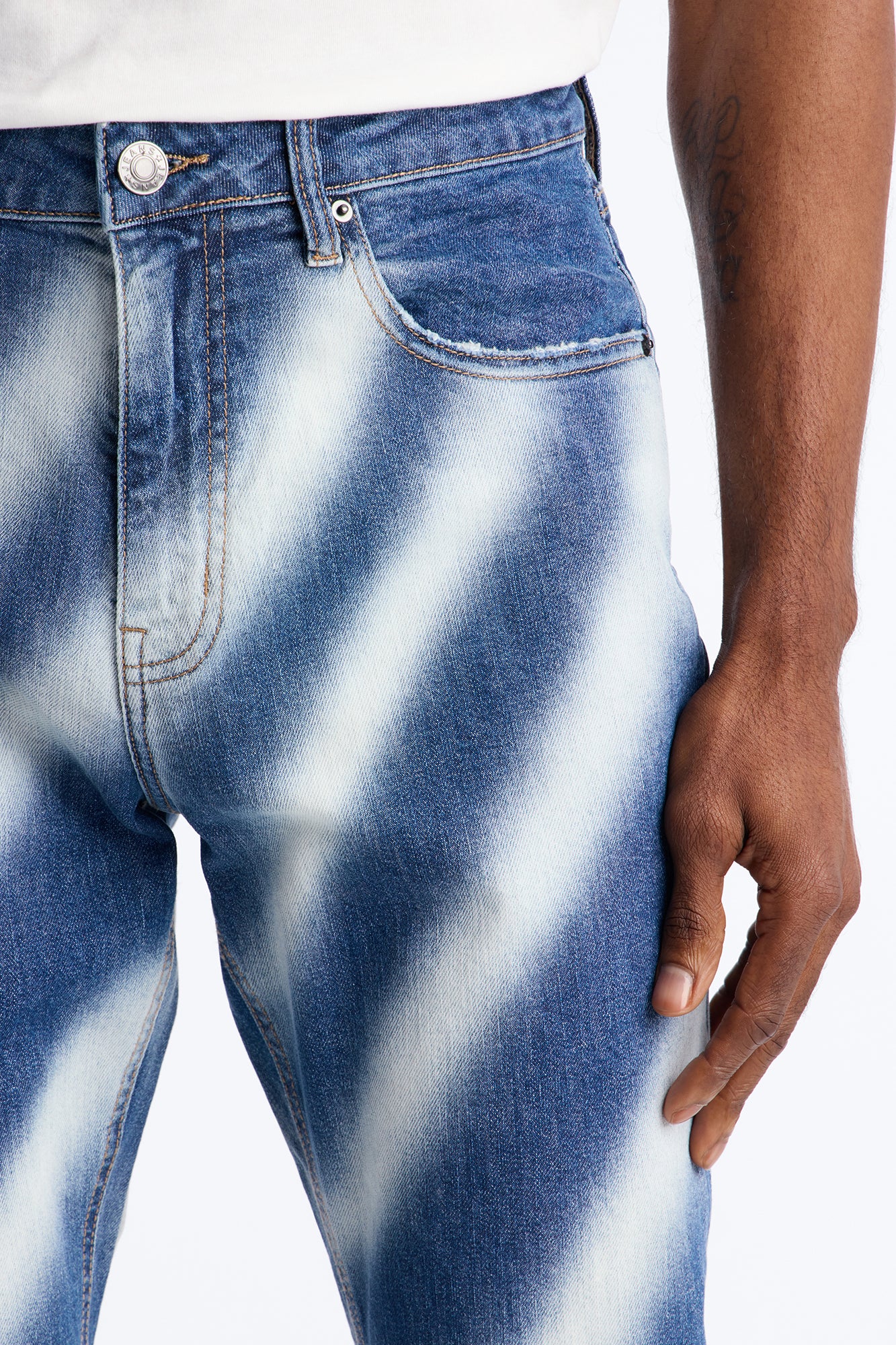 Stacked Skinny Vortex Distressed Jean - Medium Blue Wash - Image 3