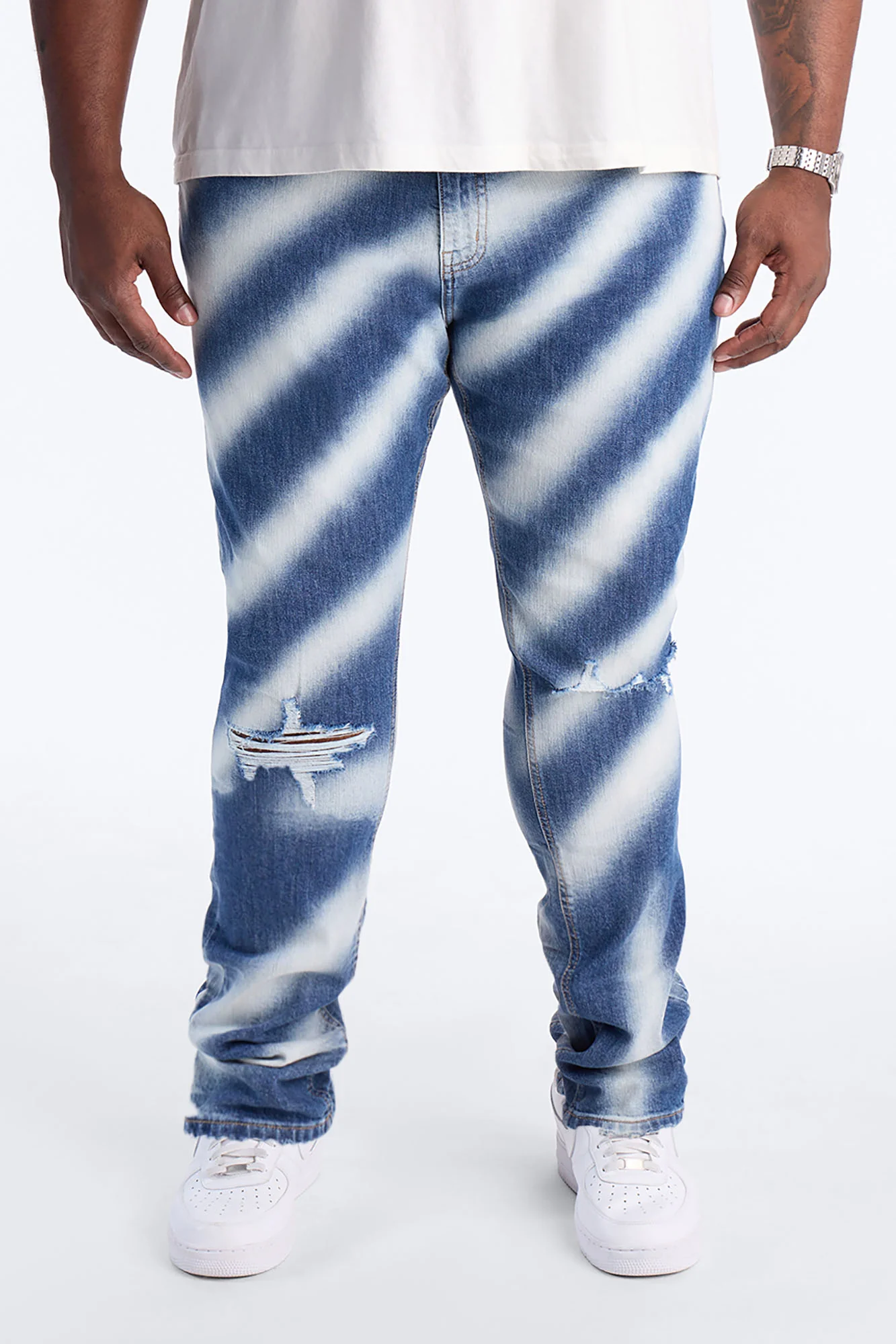 Stacked Skinny Vortex Distressed Jean - Medium Blue Wash - Image 5