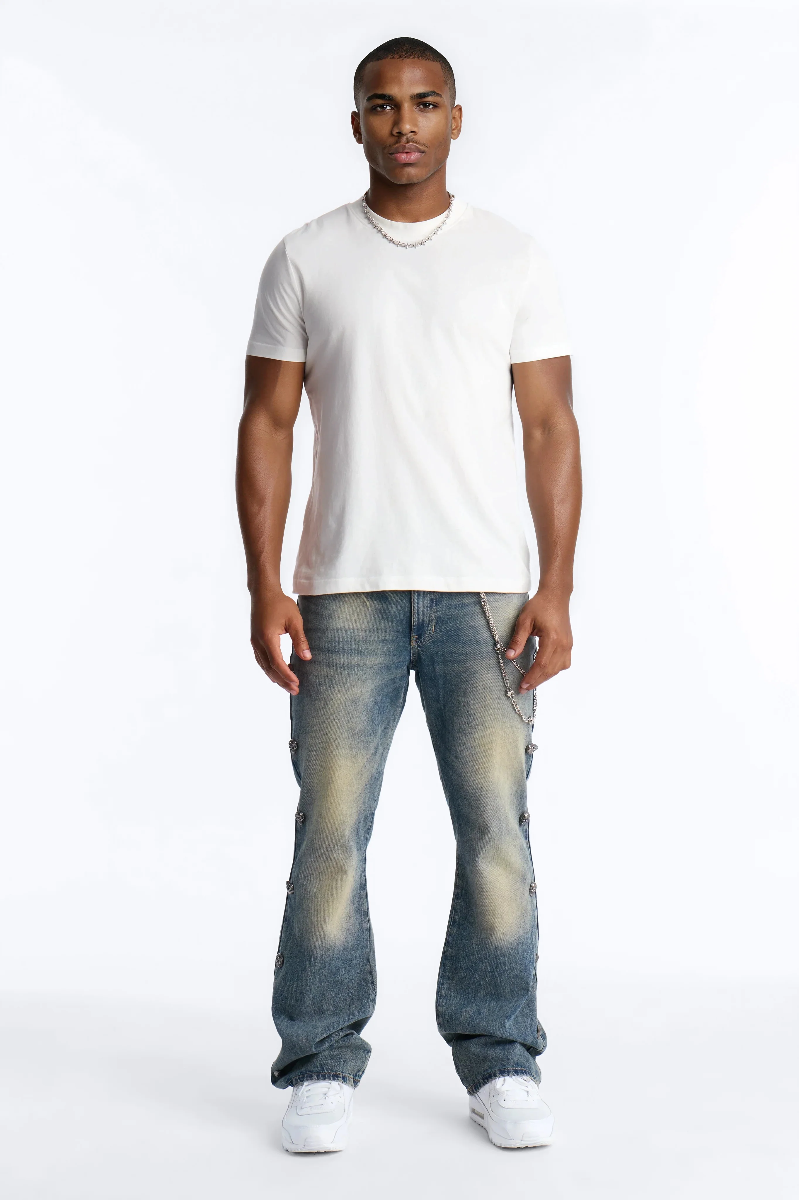 Stacked Slim Flare Chrome Skull Jean - Vintage Wash - Image 2