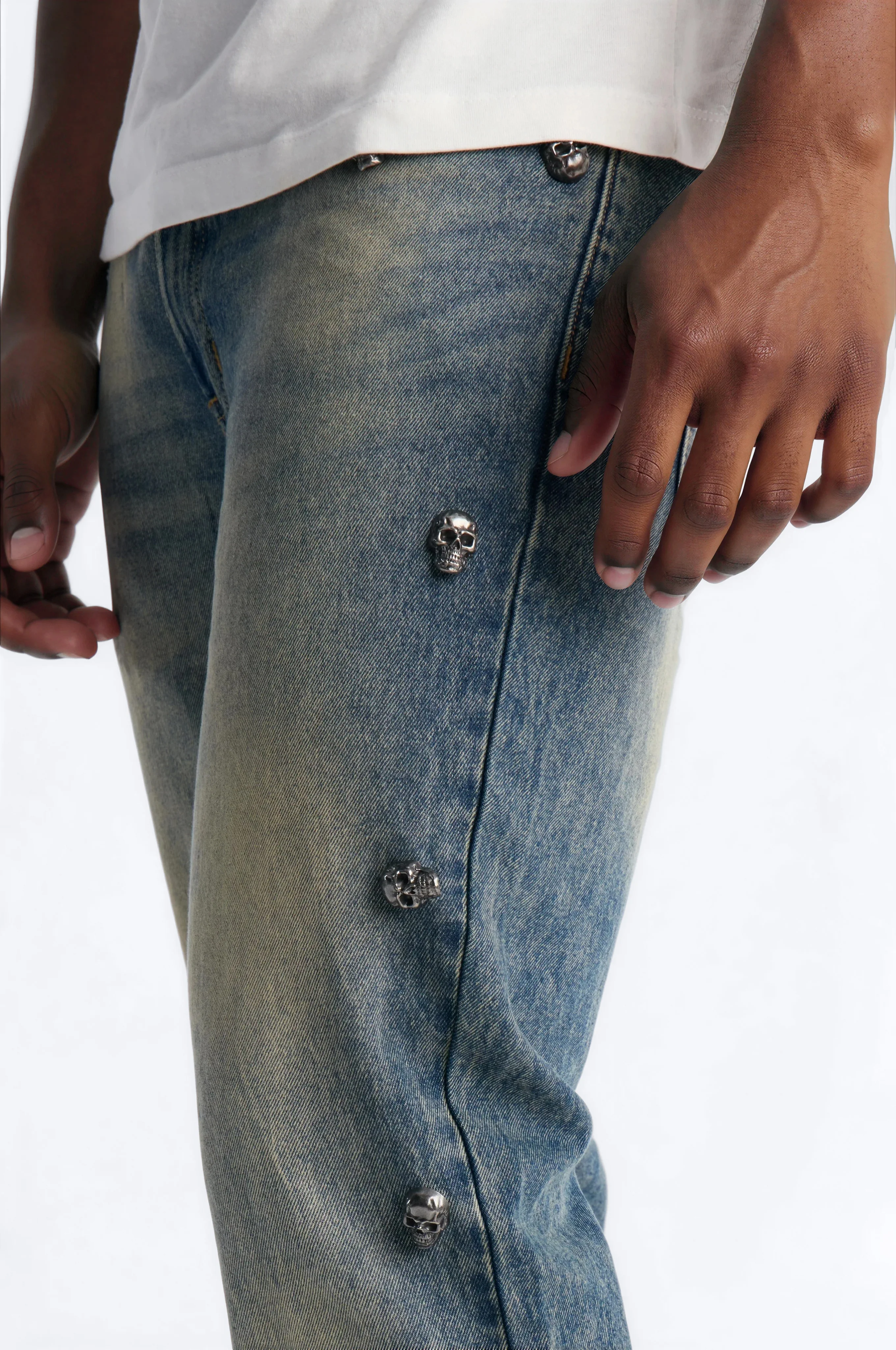 Stacked Slim Flare Chrome Skull Jean - Vintage Wash - Image 3