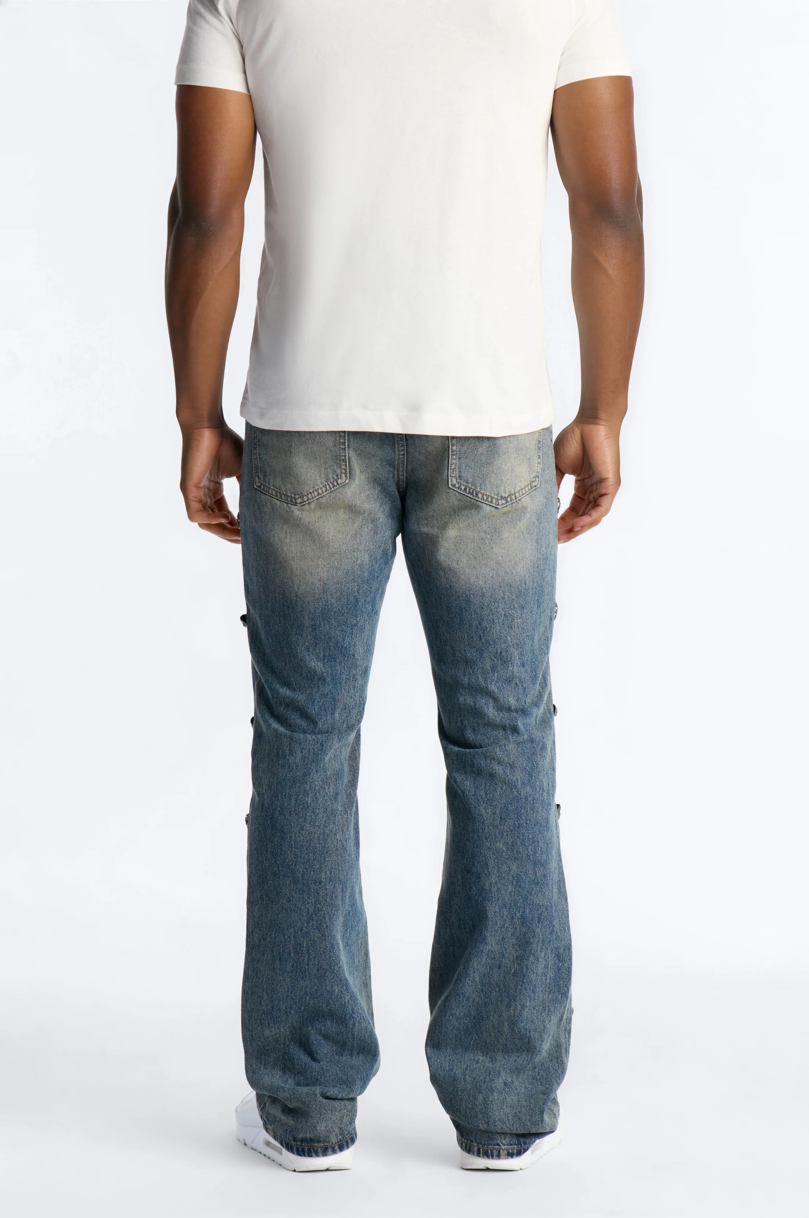 Stacked Slim Flare Chrome Skull Jean - Vintage Wash - Image 4