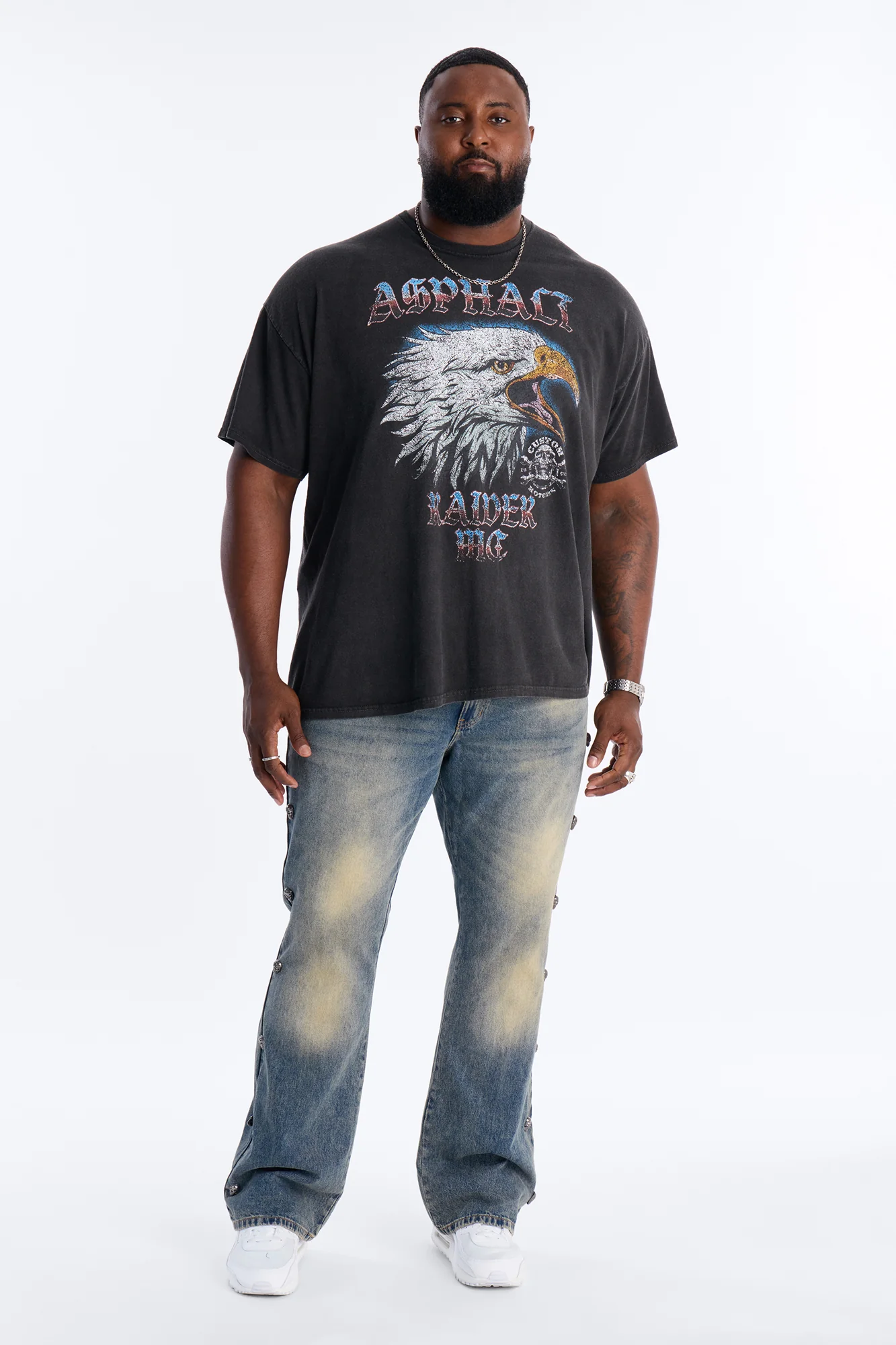 Stacked Slim Flare Chrome Skull Jean - Vintage Wash - Image 6
