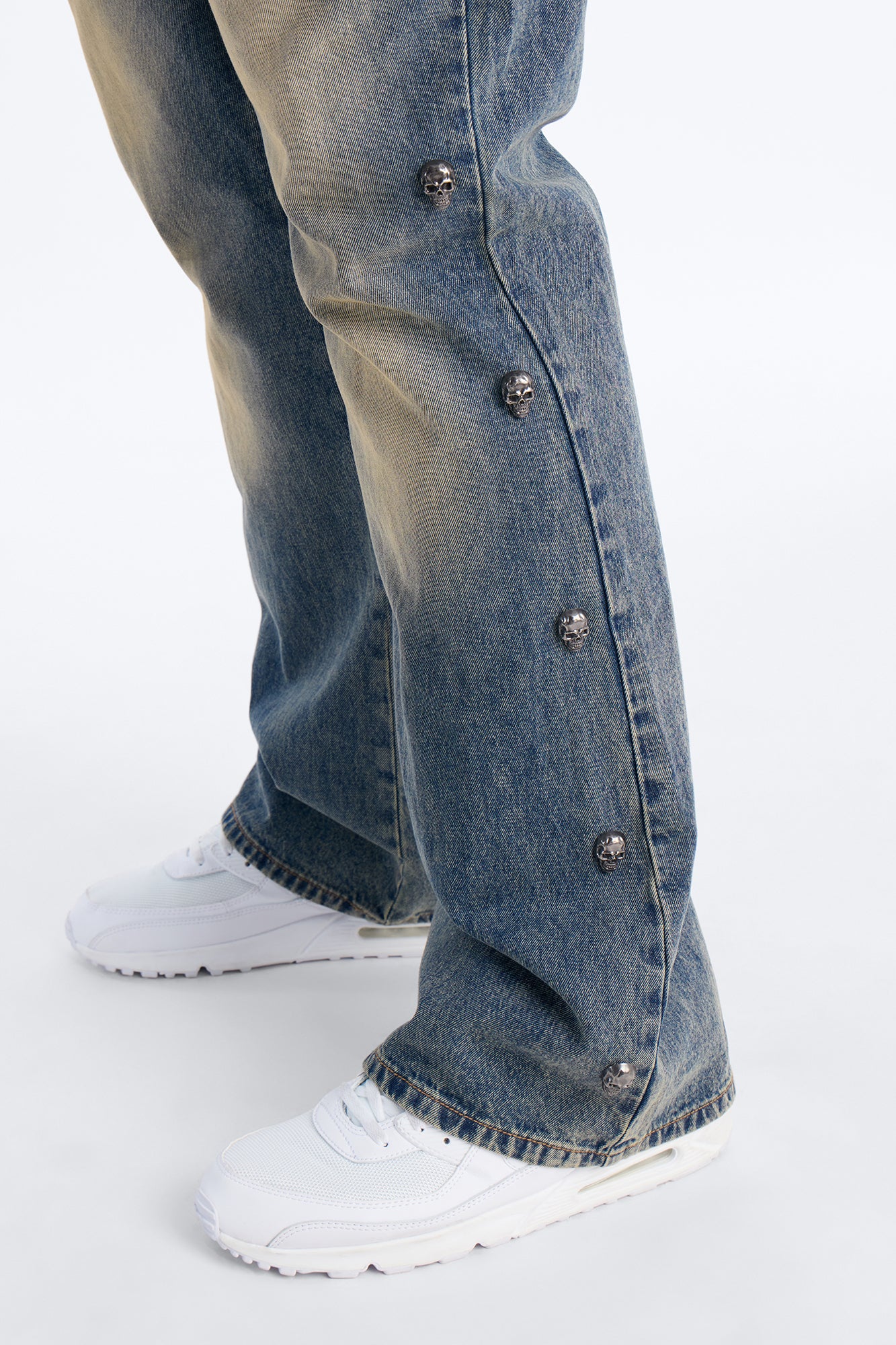 Stacked Slim Flare Chrome Skull Jean - Vintage Wash - Image 8