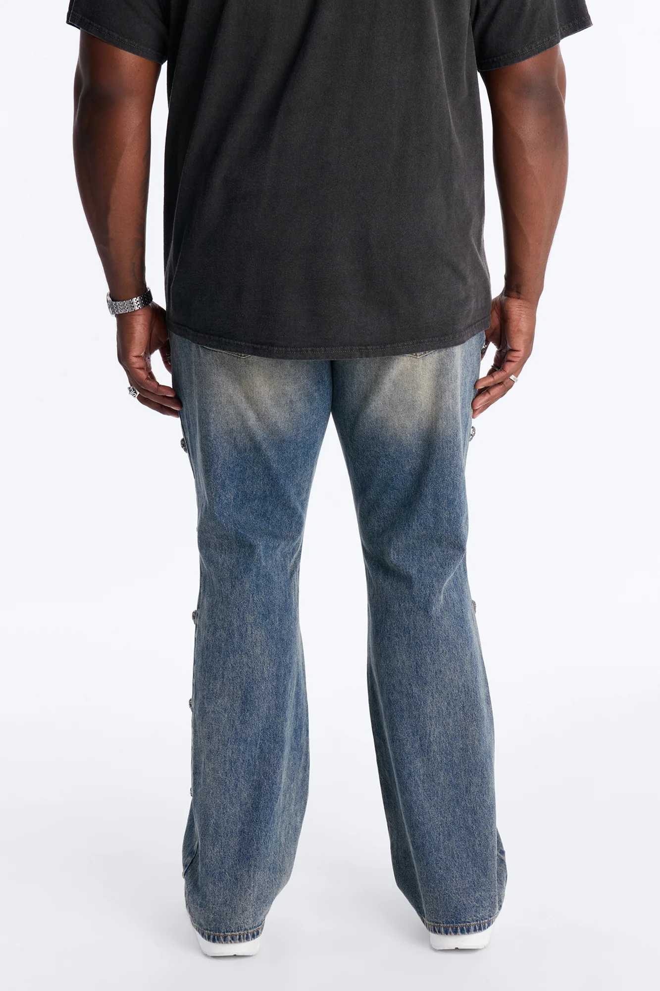 Stacked Slim Flare Chrome Skull Jean - Vintage Wash - Image 9