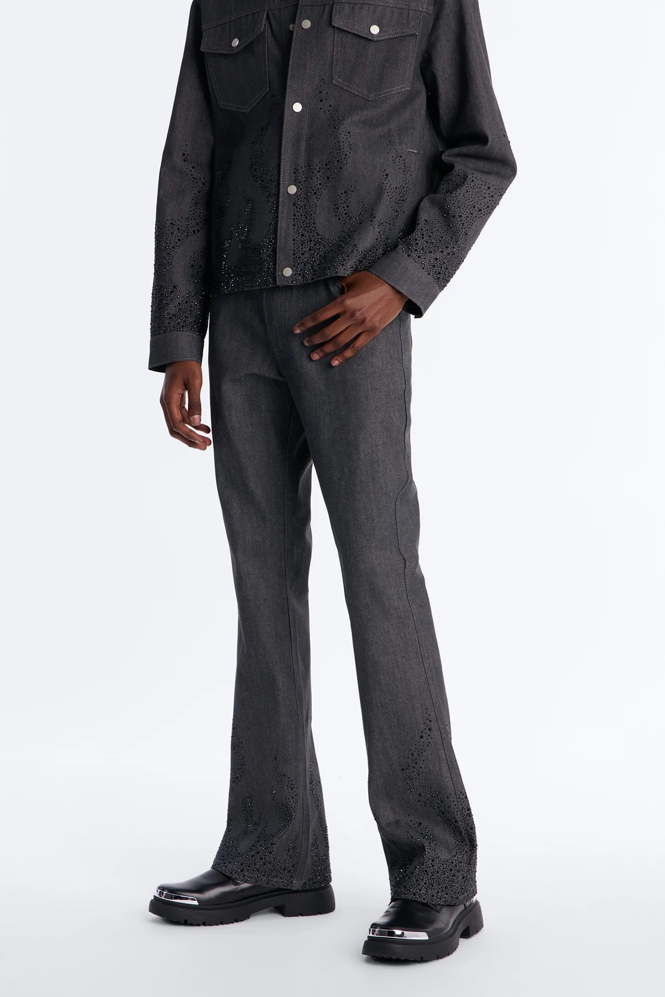 Stacked Slim Flare Dark Ember Jean - Grey