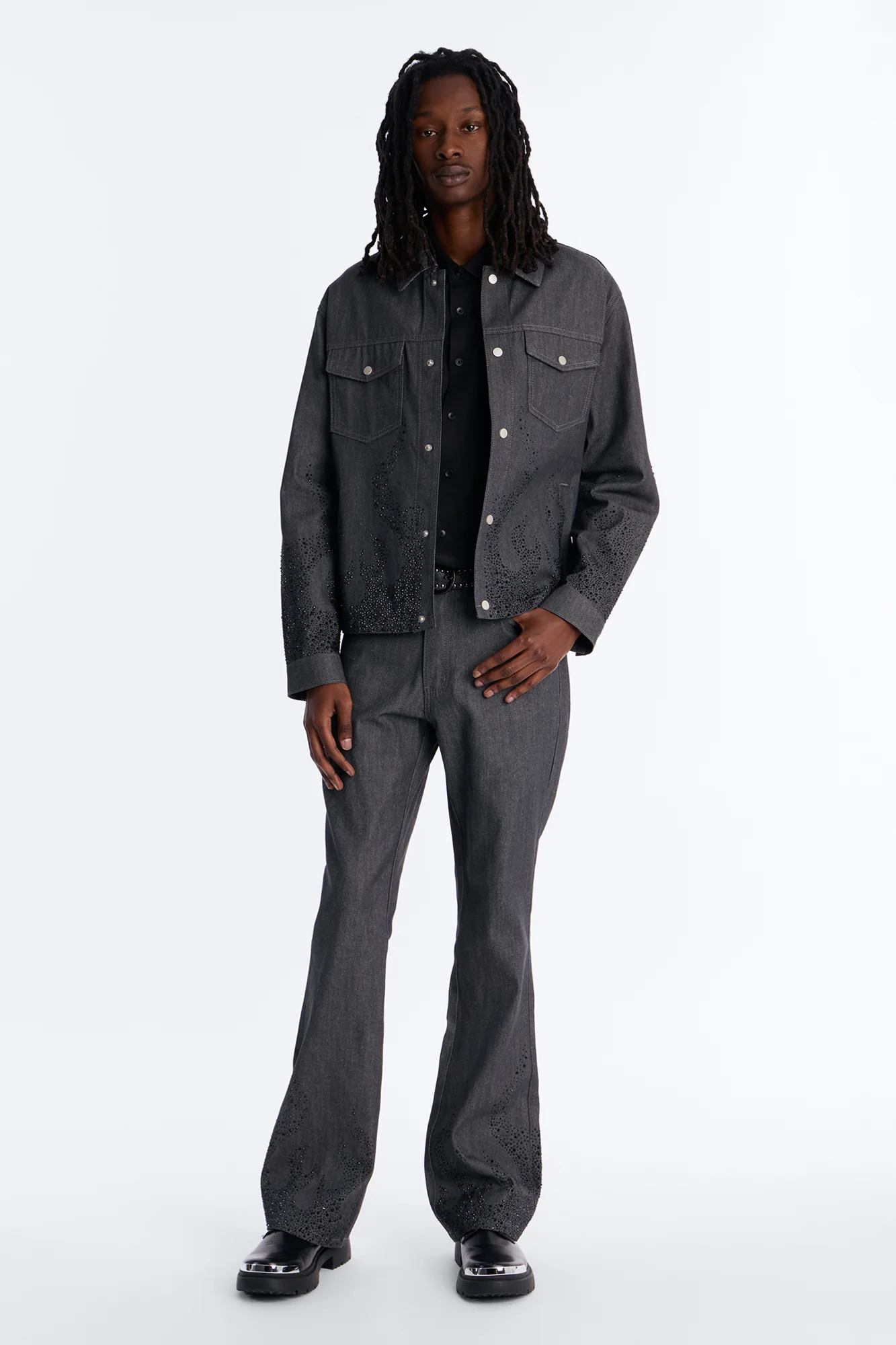 Stacked Slim Flare Dark Ember Jean - Grey - Image 2