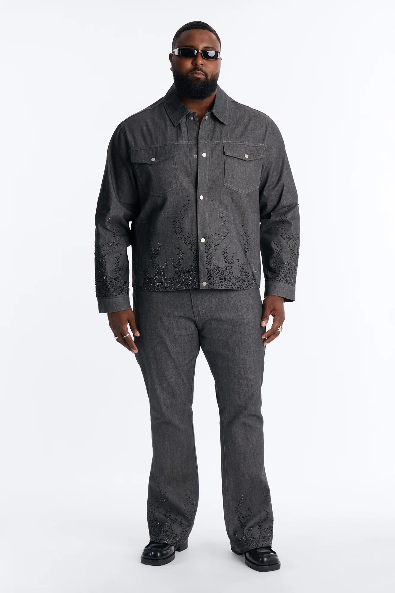 Stacked Slim Flare Dark Ember Jean - Grey - Image 6