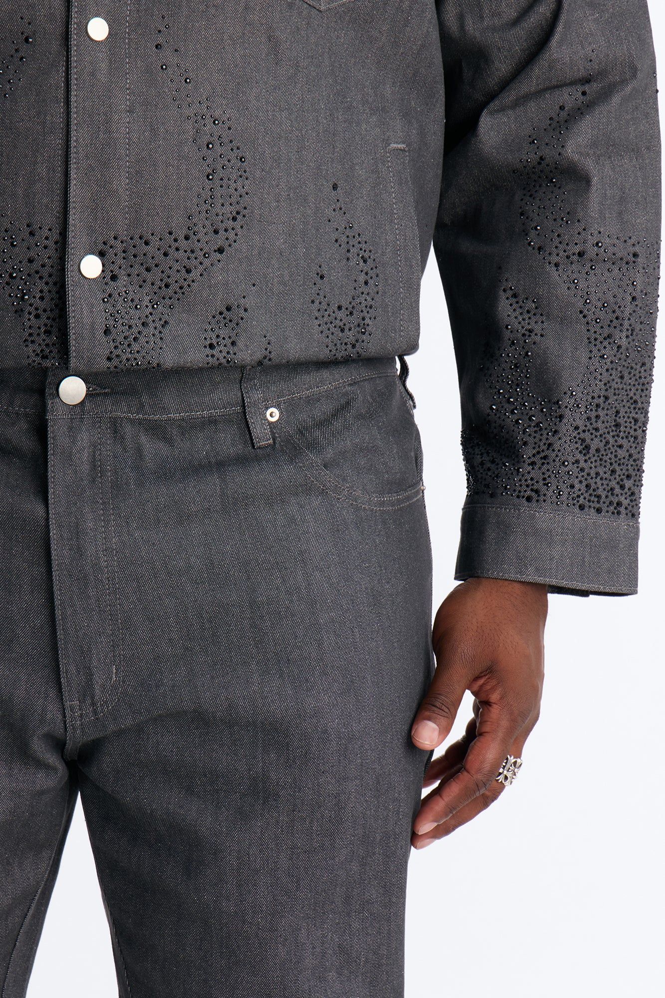 Stacked Slim Flare Dark Ember Jean - Grey - Image 7