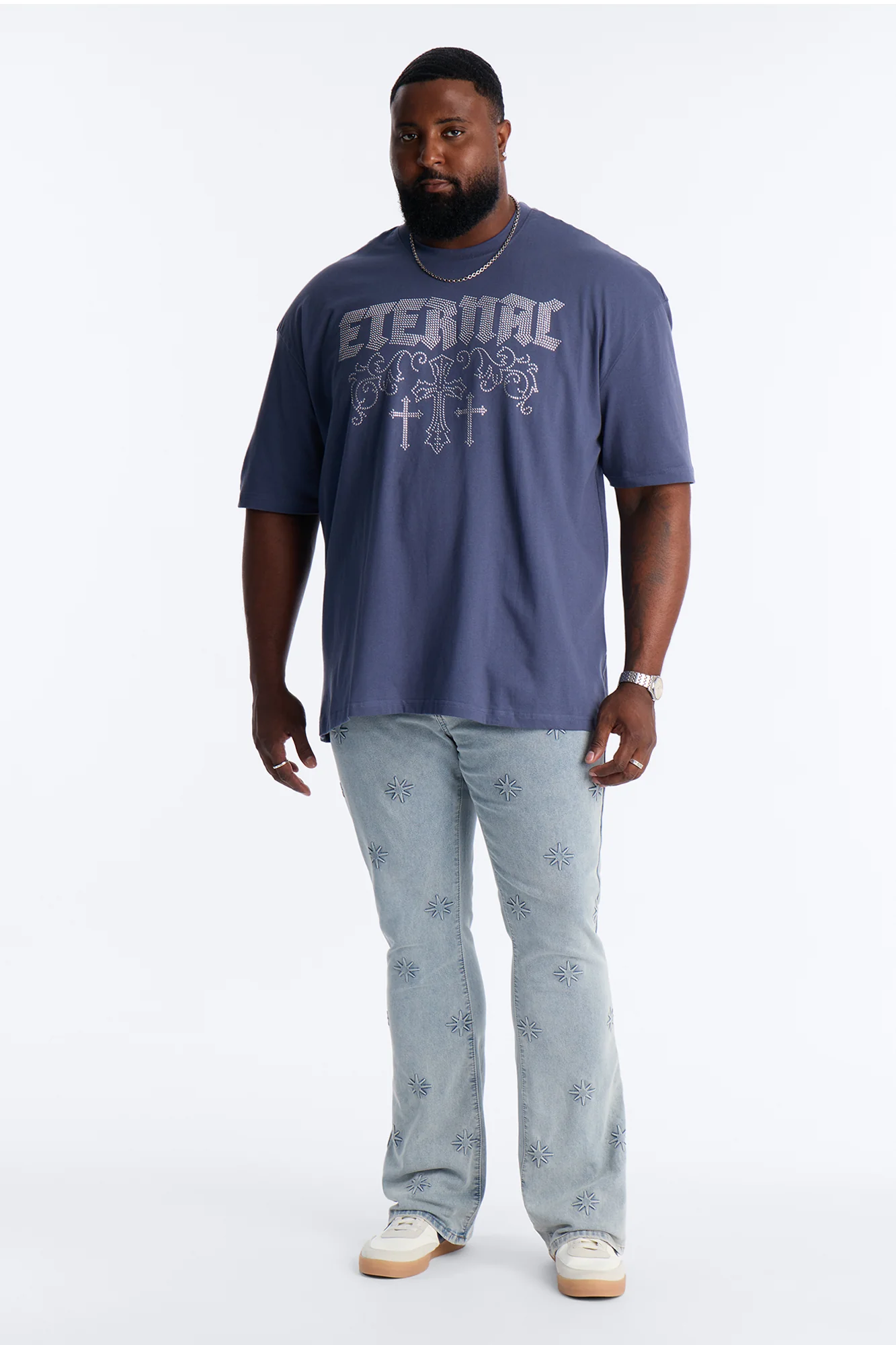 Stacked Slim Flare Embossed Supernova Jeans - Light Wash - Image 7