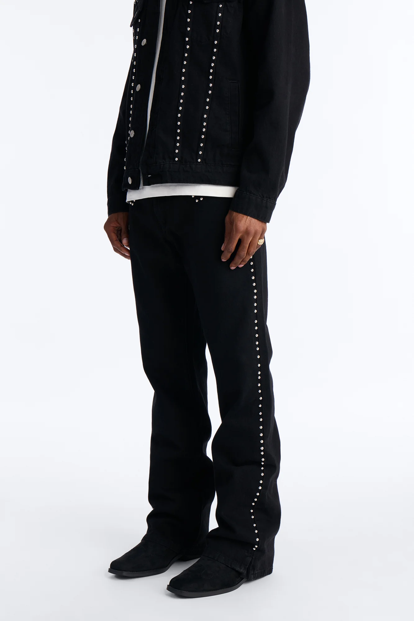 Stacked Slim Flare Iron Outlaw Slit Jean - Black