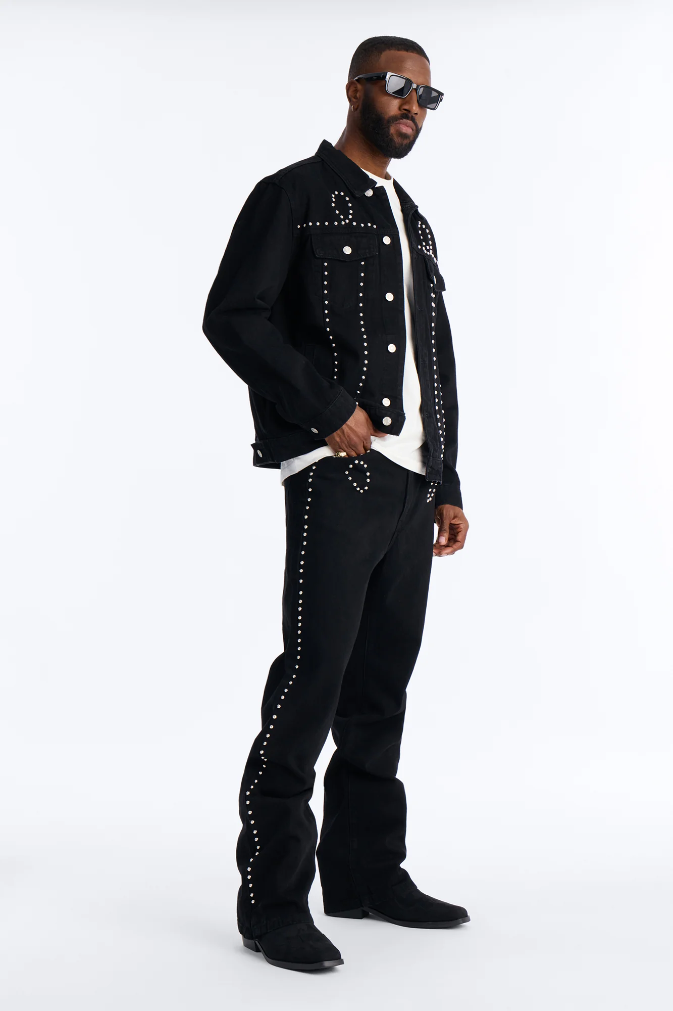 Stacked Slim Flare Iron Outlaw Slit Jean - Black - Image 2