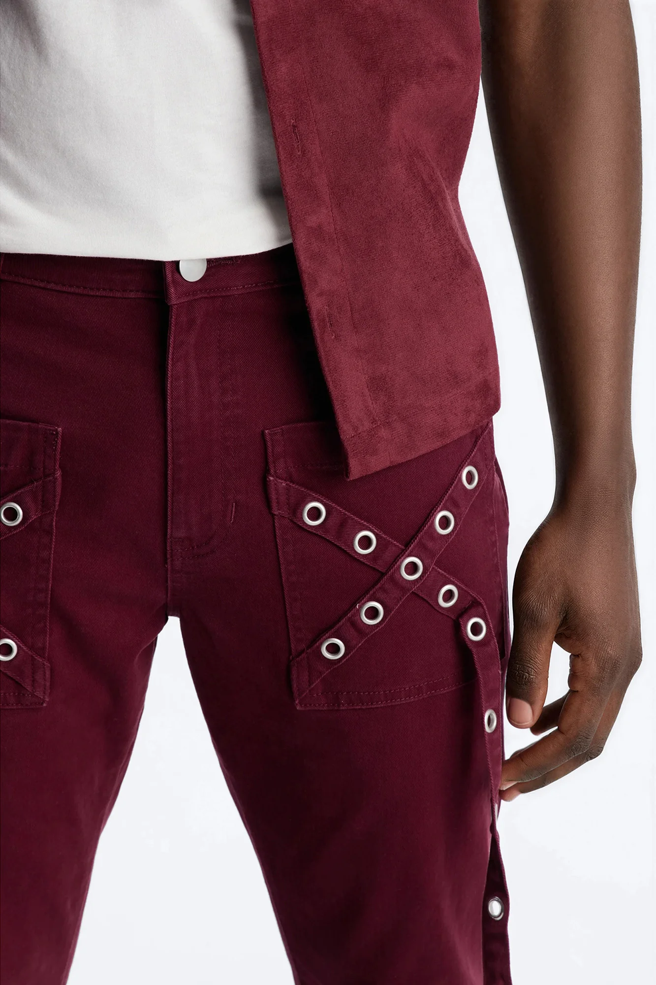 Stacked Slim Flare Retro Groove Pant - Burgundy - Image 3